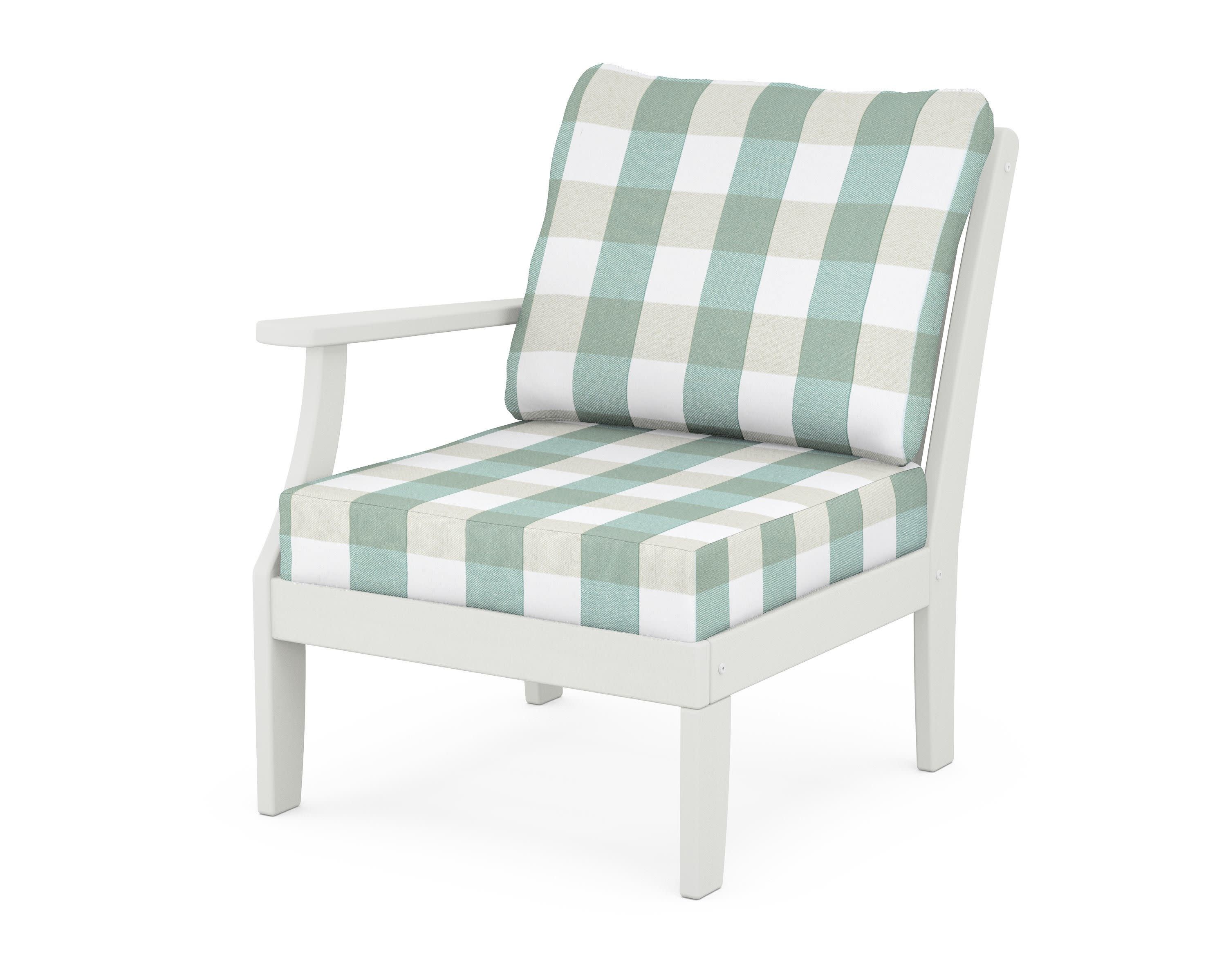Braxton Modular Left Arm Chair in Vintage White / Buffalo Plaid Glacier Spa
