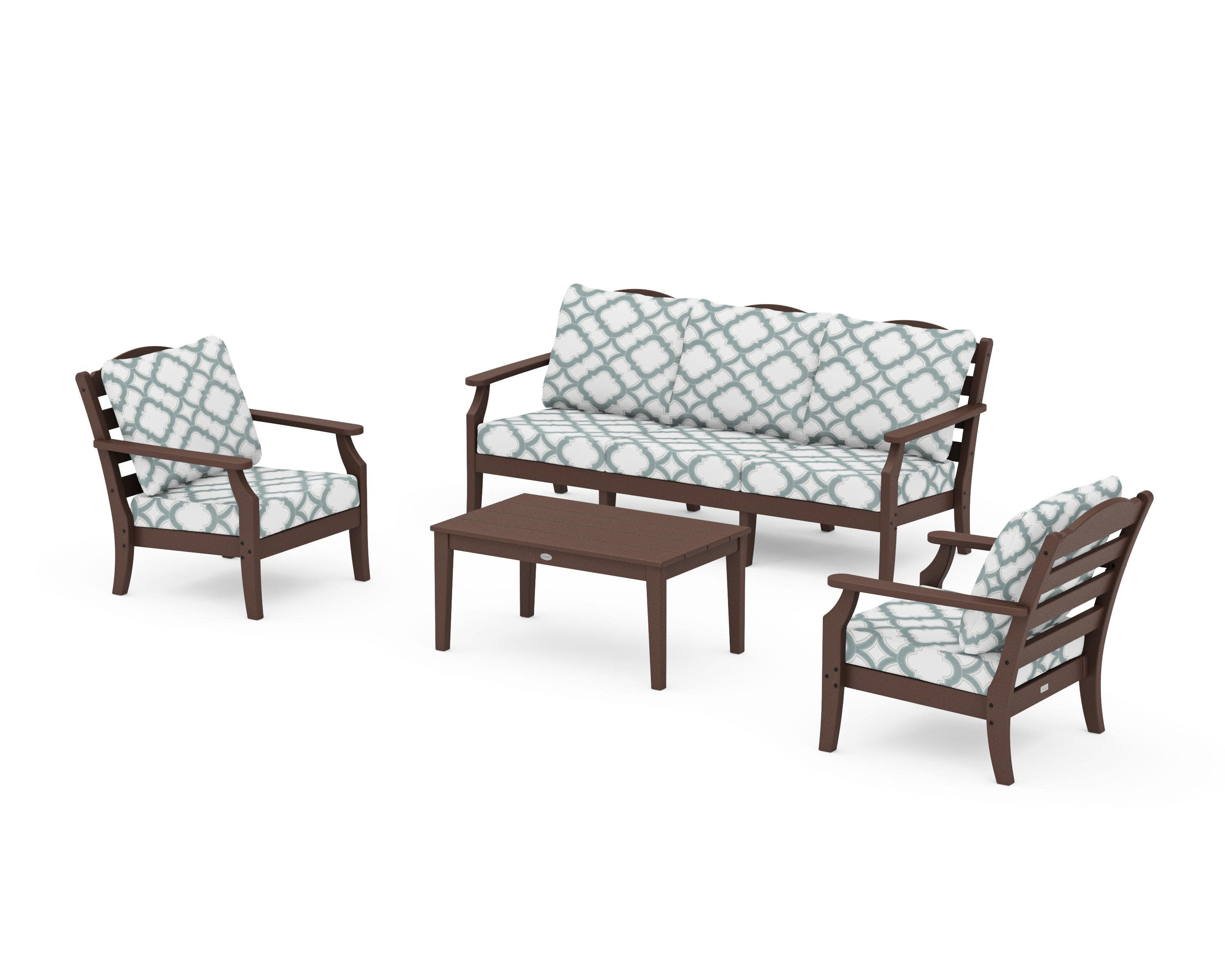 Savannah 4-Piece Deep Seating Set with Sofa in Mahogany / Trellis Glacier Spa