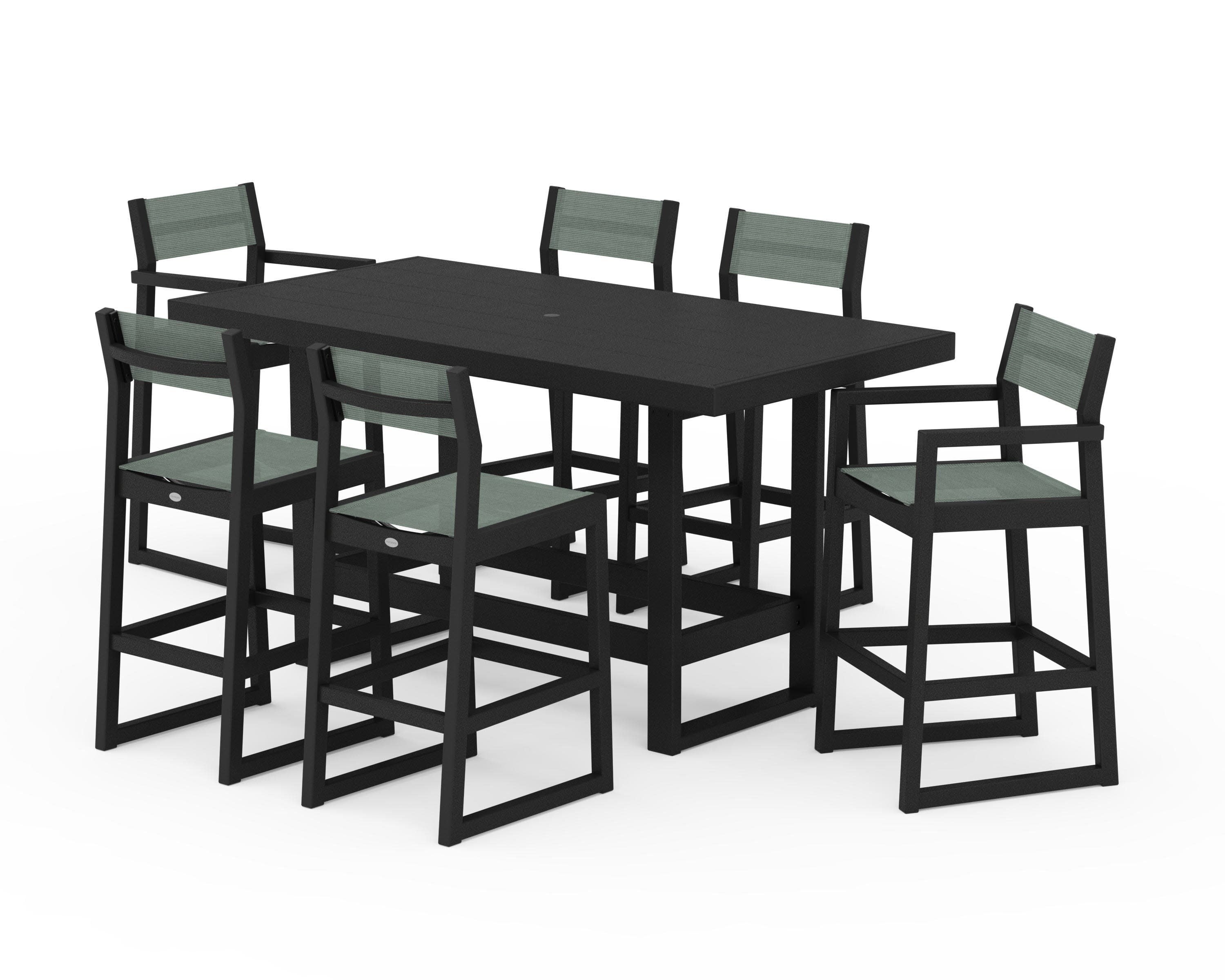 EDGE Sling 7-Piece Bar Table Set in Black / Dupioni Sea Mist Sling