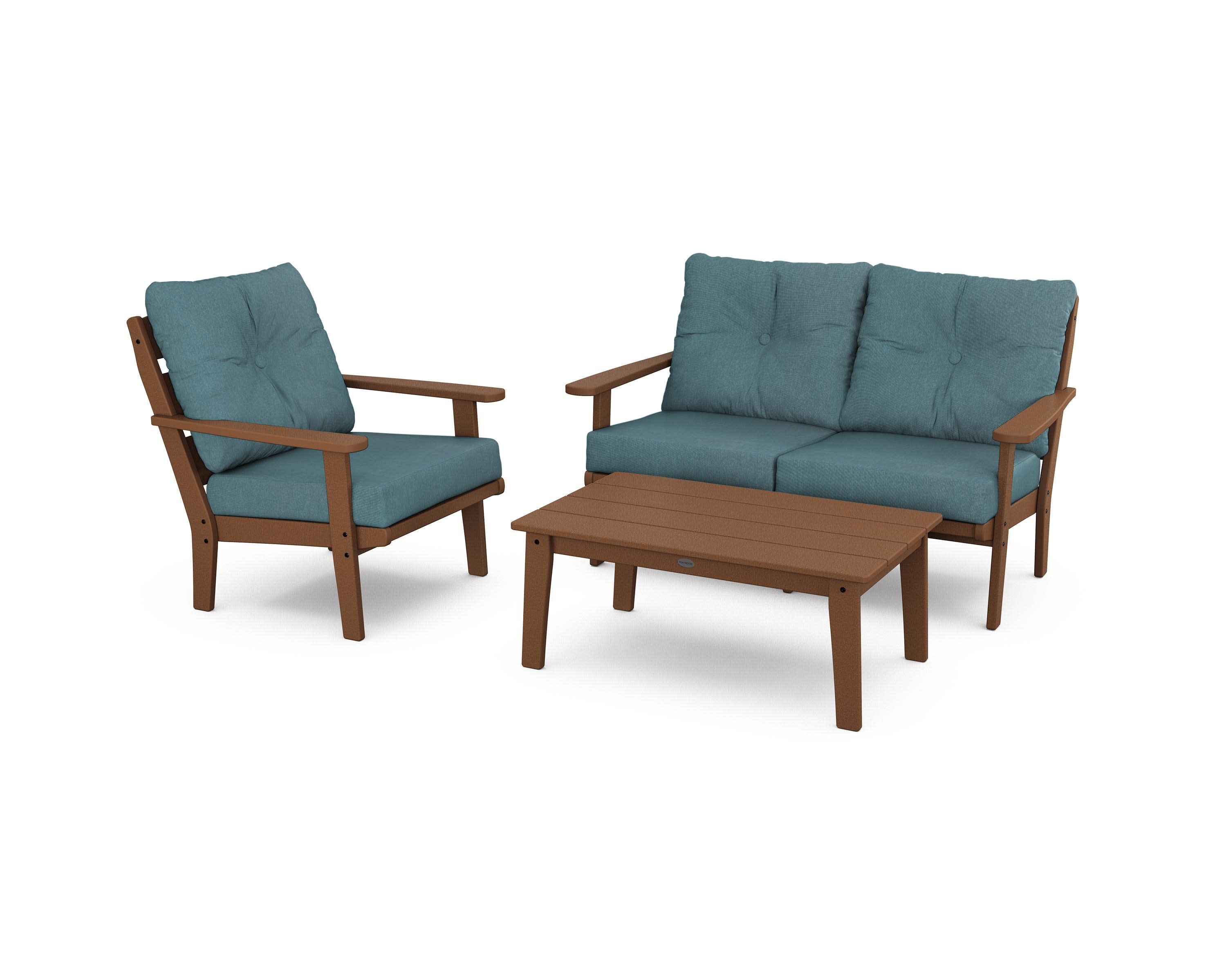 Lakeside 3-Piece Deep Seating Set in Teak / Ocean Teal