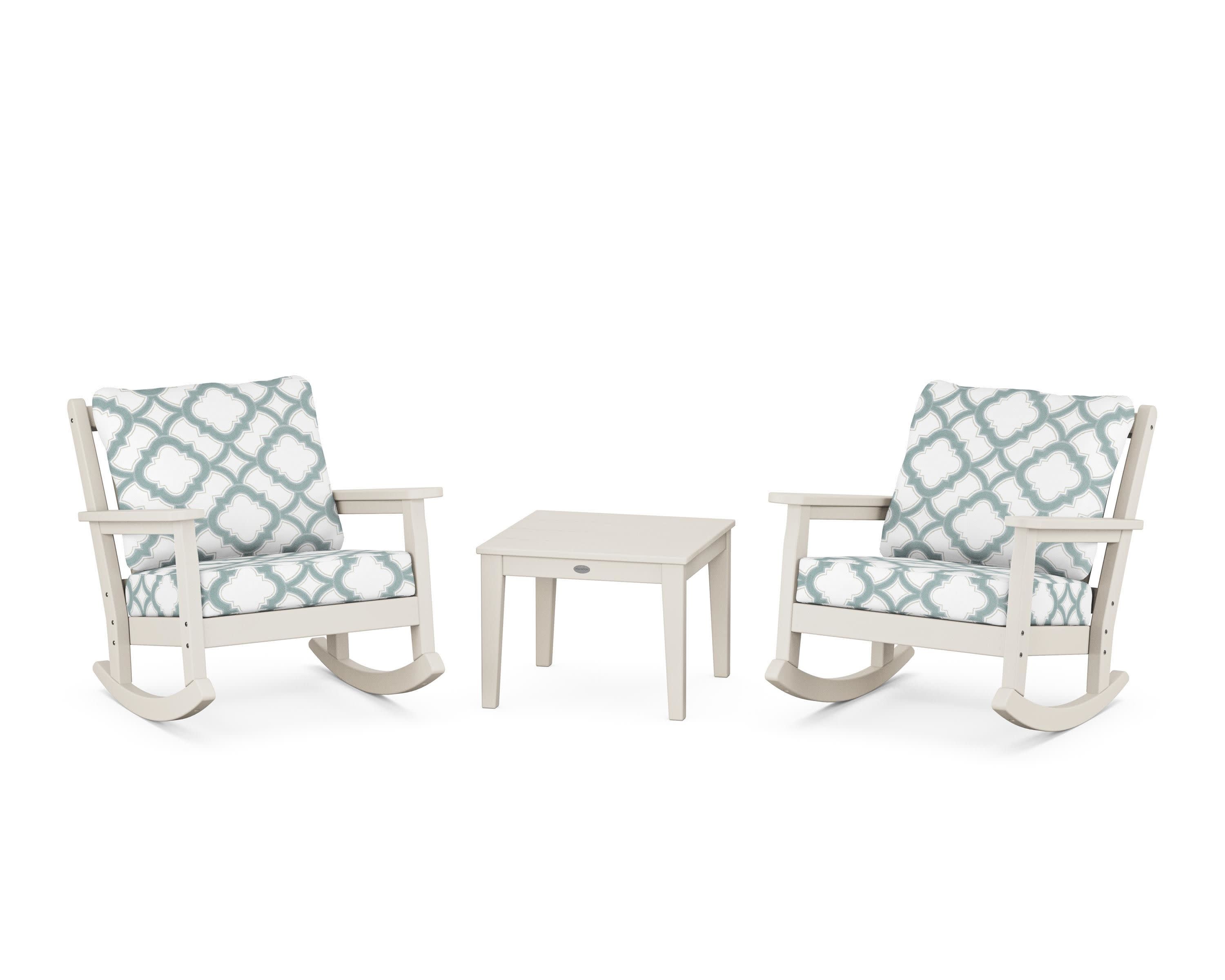 Chippendale 3-Piece Deep Seating Rocker Set in Sand / Trellis Glacier Spa