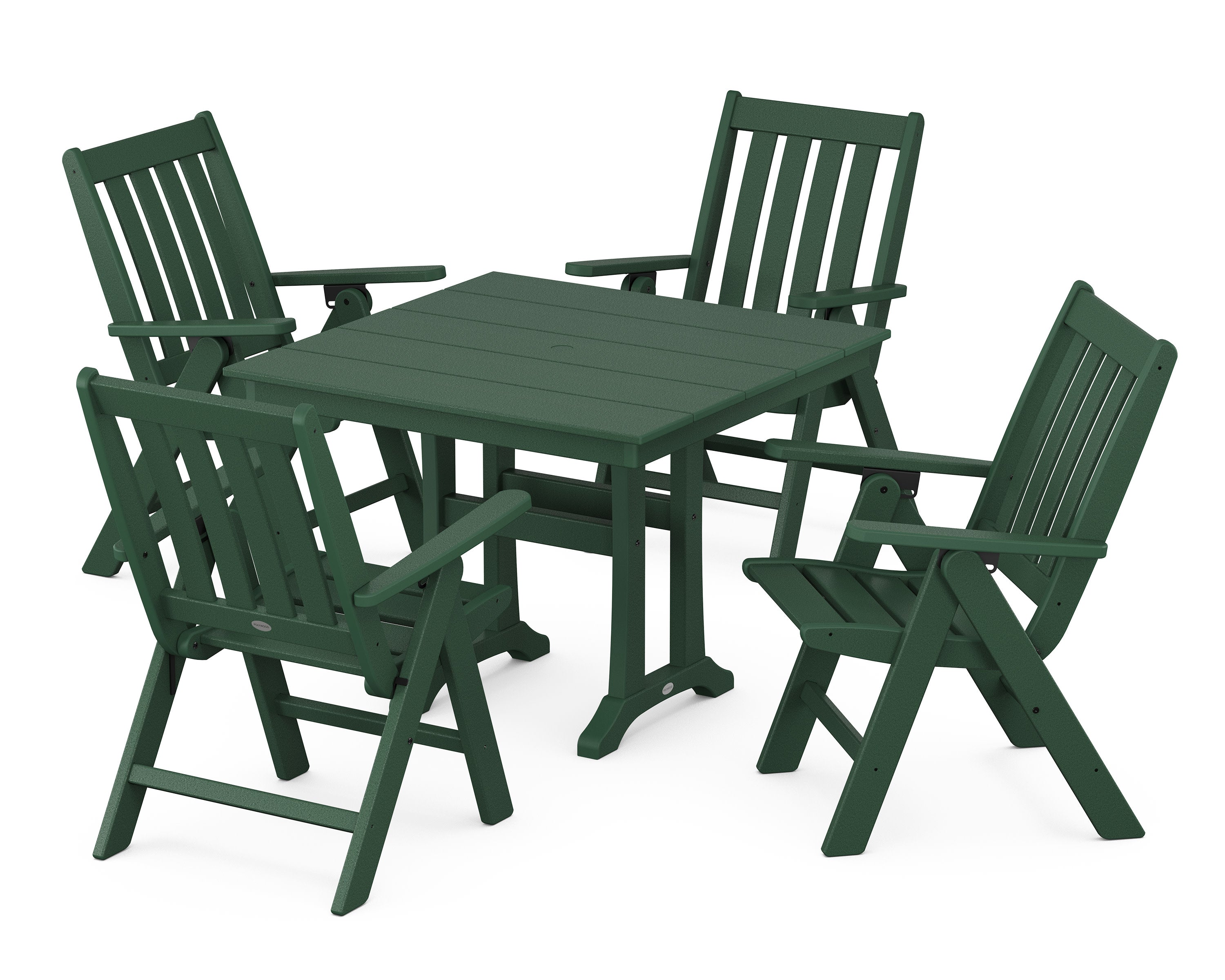Vineyard Folding 5-Piece Farmhouse Dining Set With Trestle Legs in Green