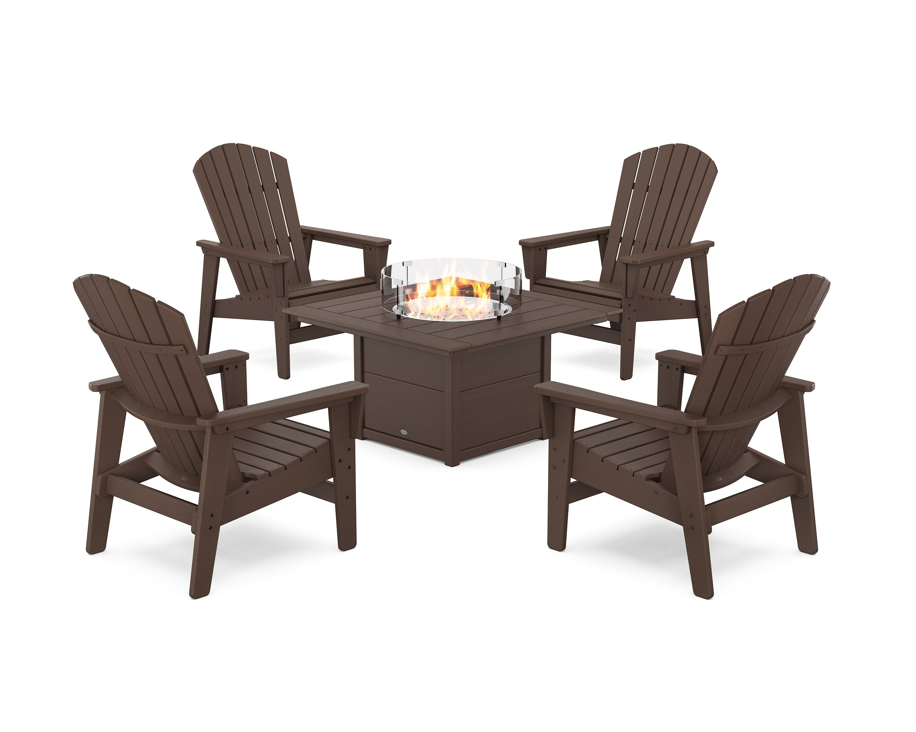 5-Piece Nautical Grand Upright Adirondack Conversation Set with Fire Pit Table in Mahogany