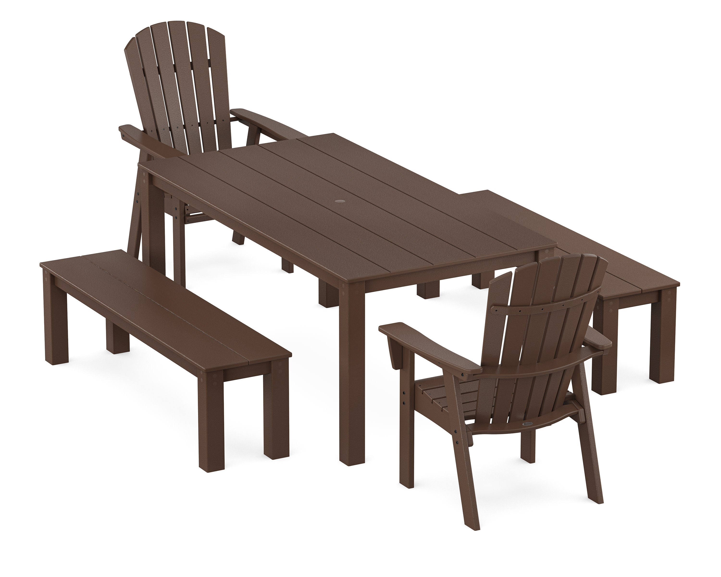 Nautical Curveback Adirondack 5-Piece Parsons Dining Set with Benches in Mahogany