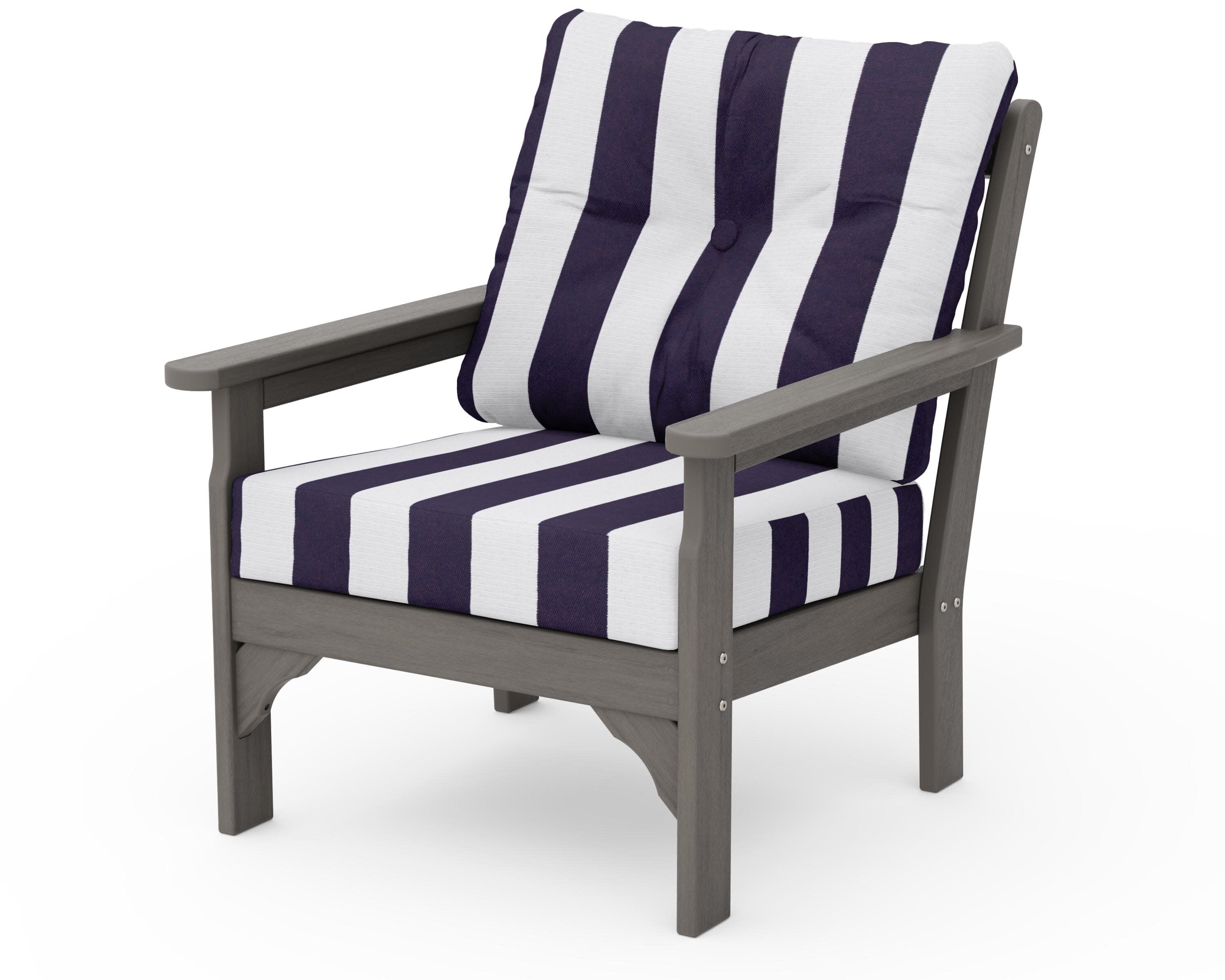 Vineyard Deep Seating Chair in Driftwood / Cabana Stripe Navy