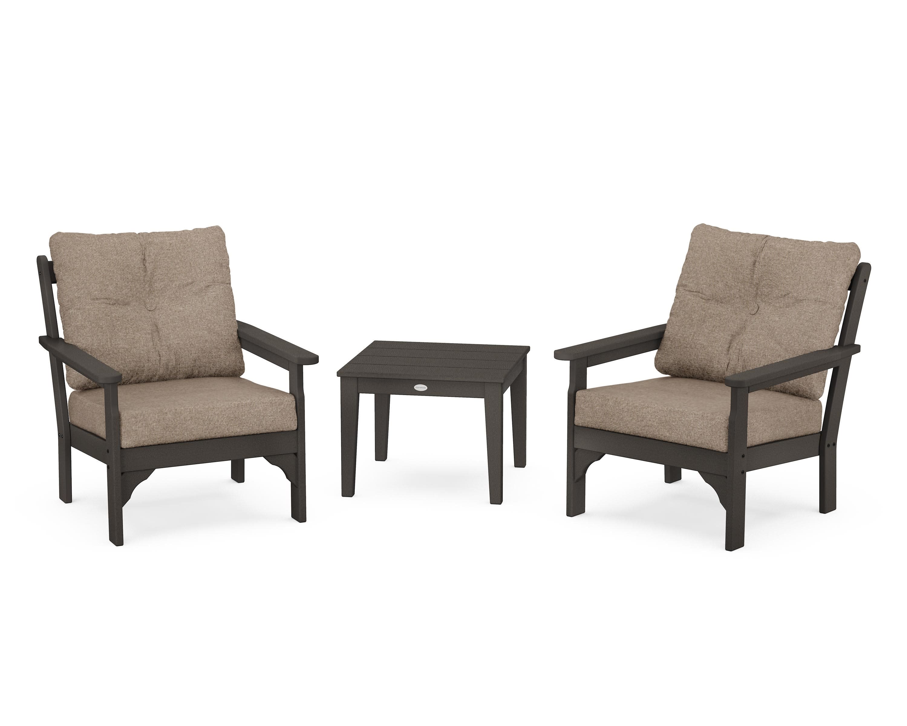 Vineyard 3-Piece Deep Seating Set in Vintage Coffee / Spiced Burlap