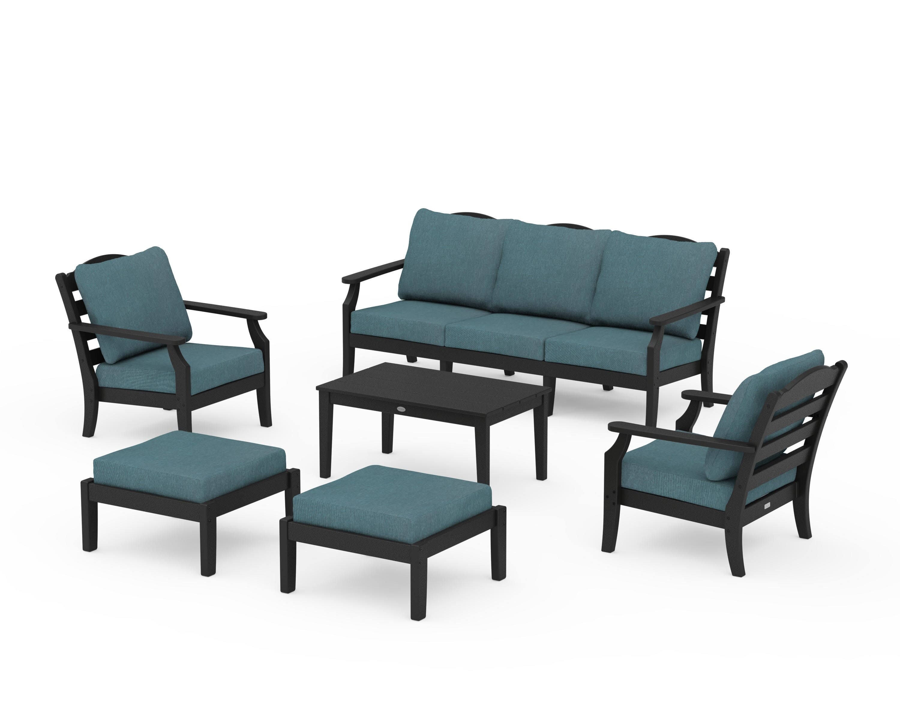 Savannah 6-Piece Lounge Sofa Set in Black / Ocean Teal