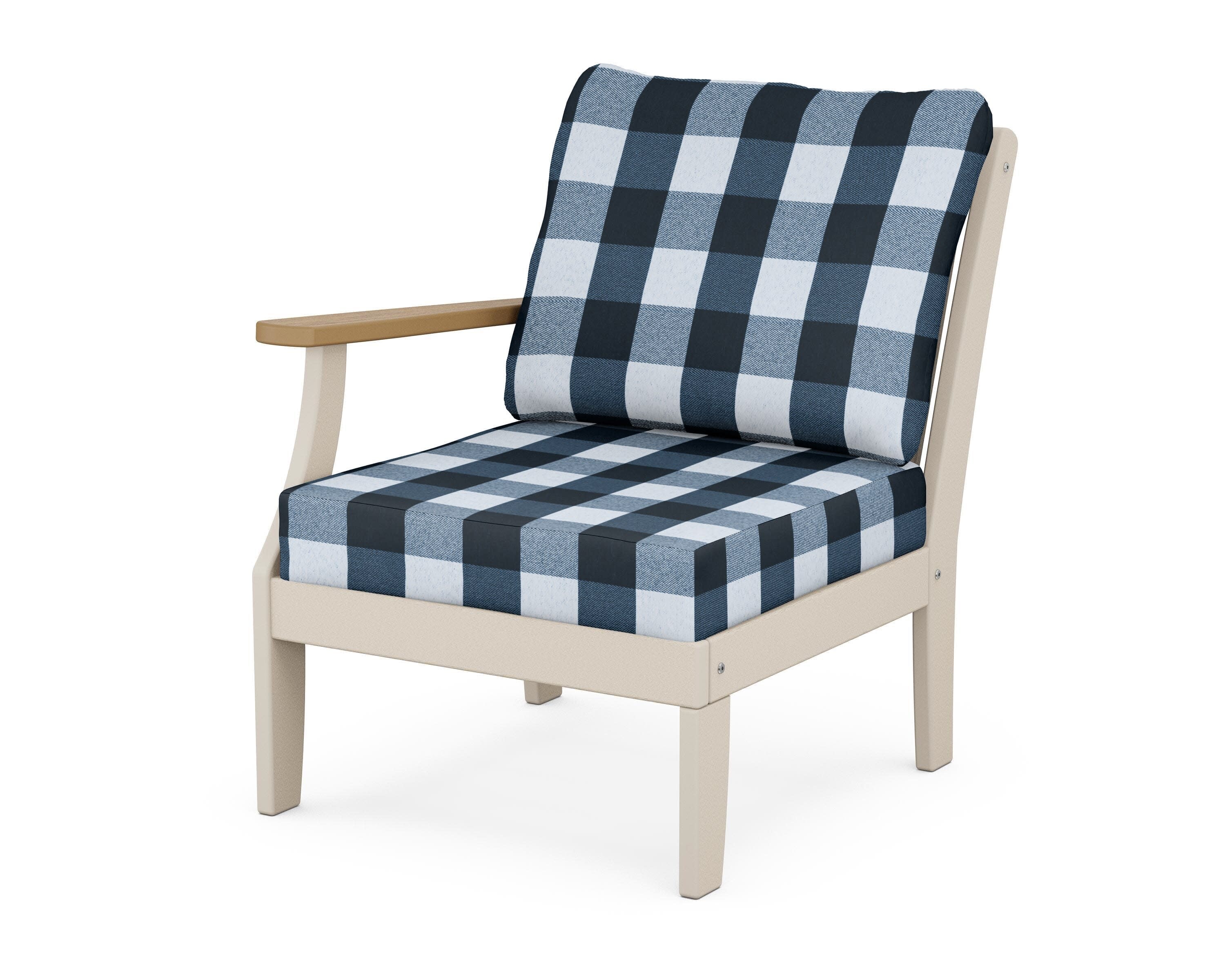 Braxton Modular Left Arm Chair in Sand / Natural / Buffalo Plaid Marine Indigo