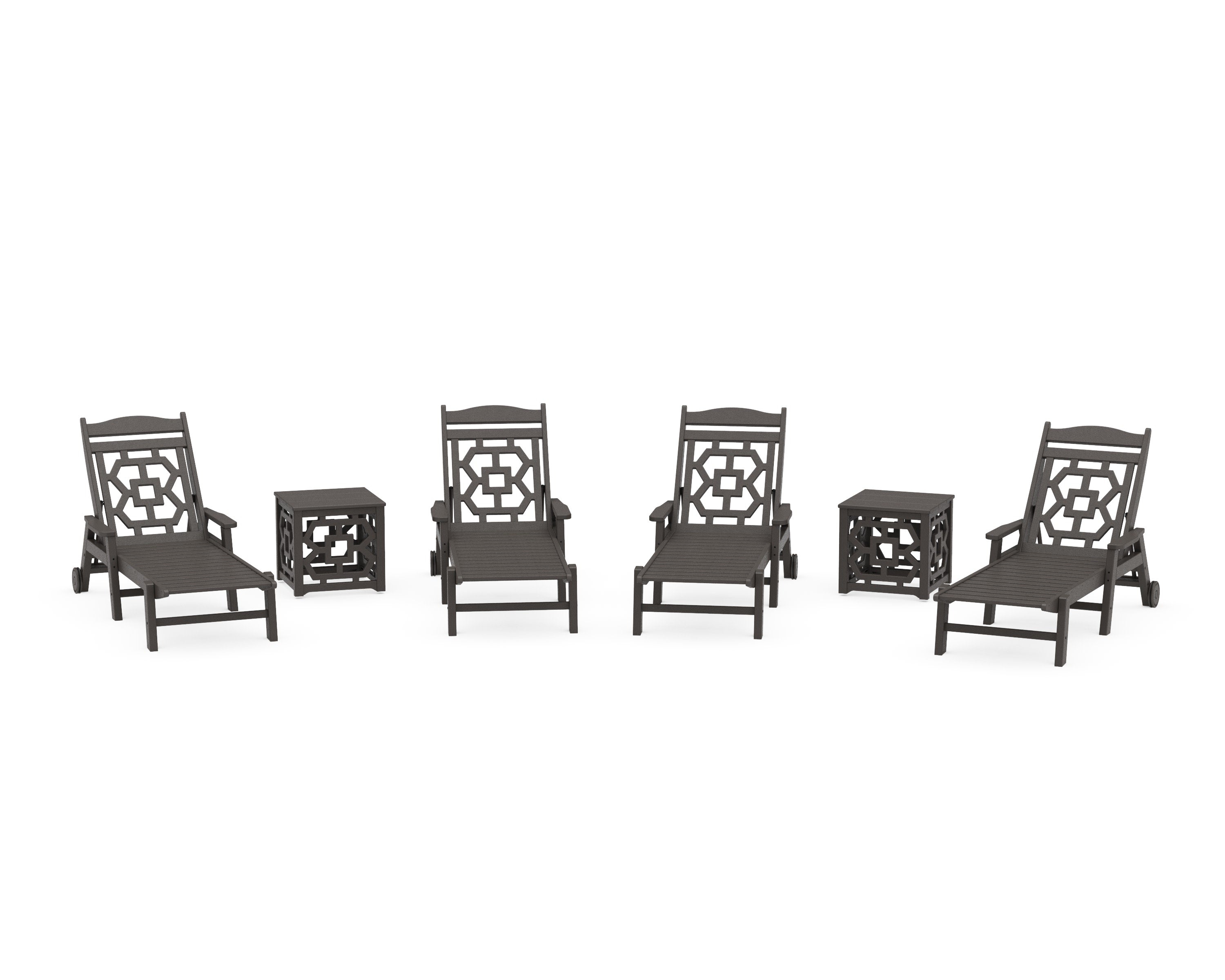 Chinoiserie 6-Piece Chaise Set in Vintage Coffee