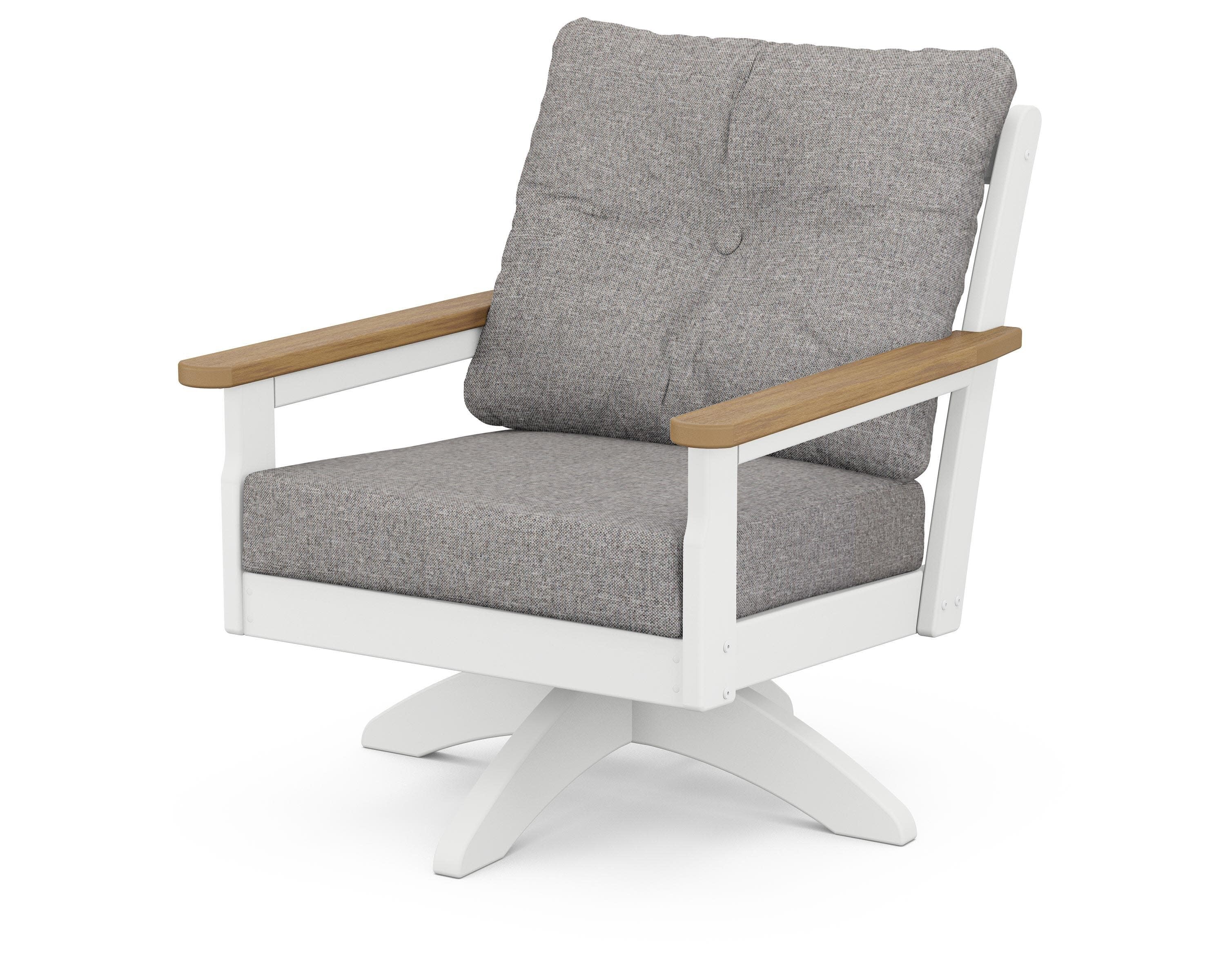 Vineyard Deep Seating Swivel Chair in White / Natural / Grey Mist