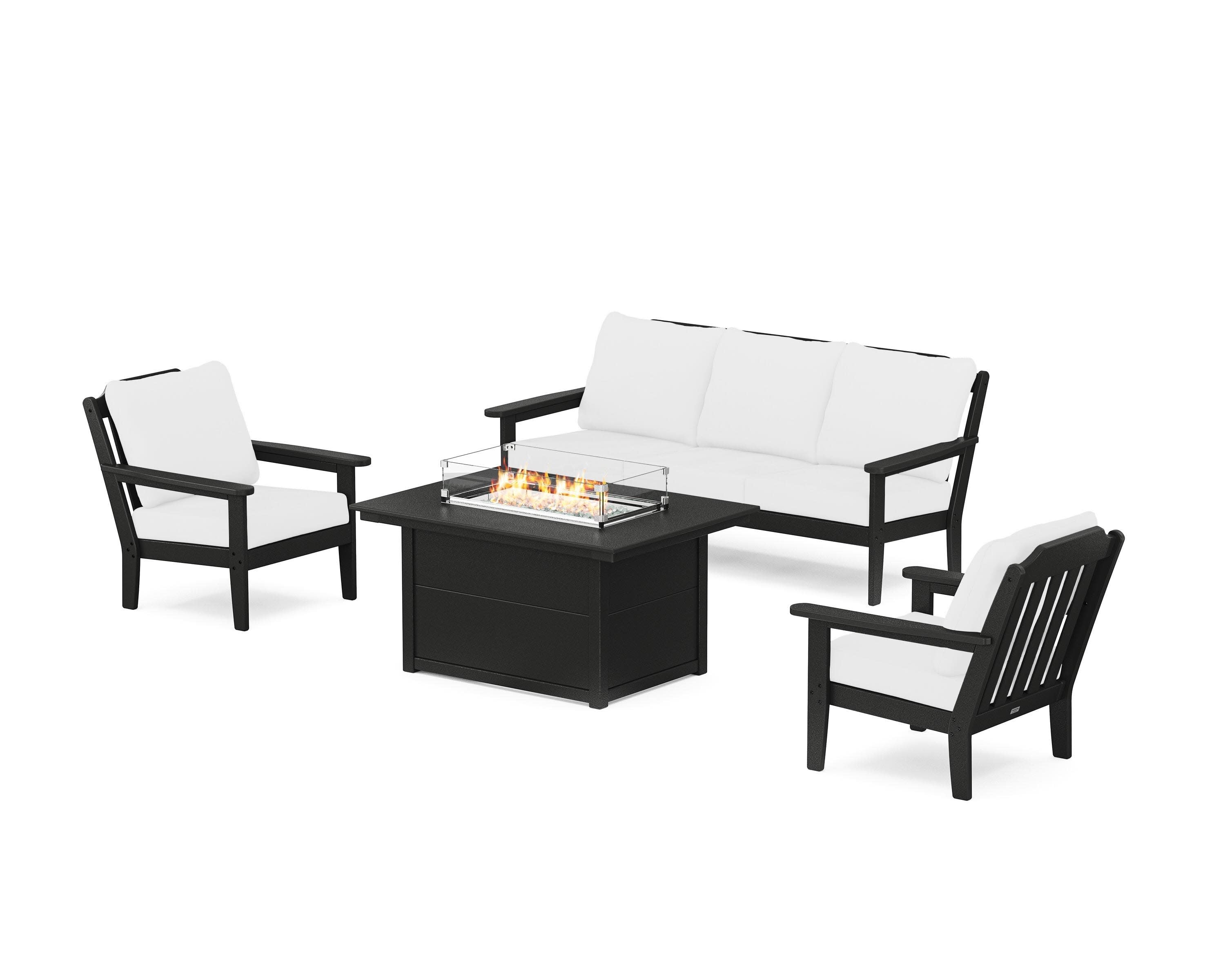 Cottage Deep Seating Fire Pit Table Set in Black / Natural