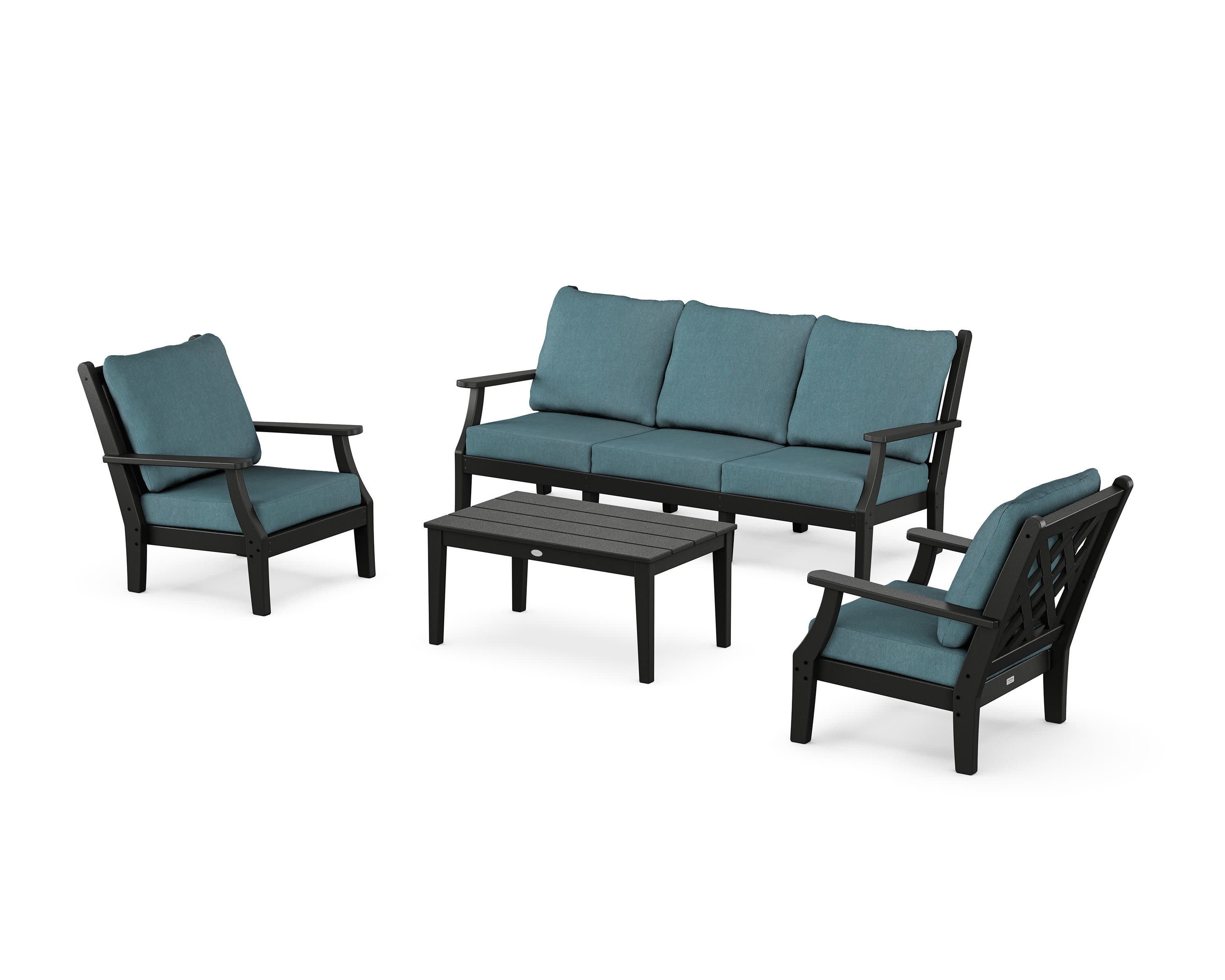 Wovendale 4-Piece Deep Seating Set with Sofa in Black / Ocean Teal