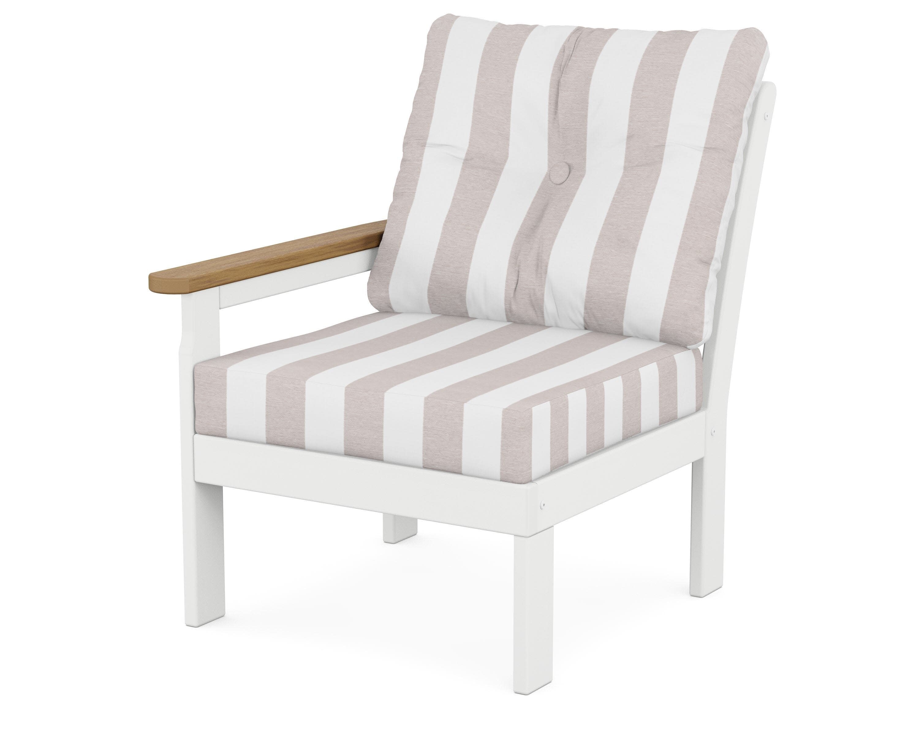 Vineyard Modular Left Arm Chair in White / Natural / Cabana Stripe Dune Burlap