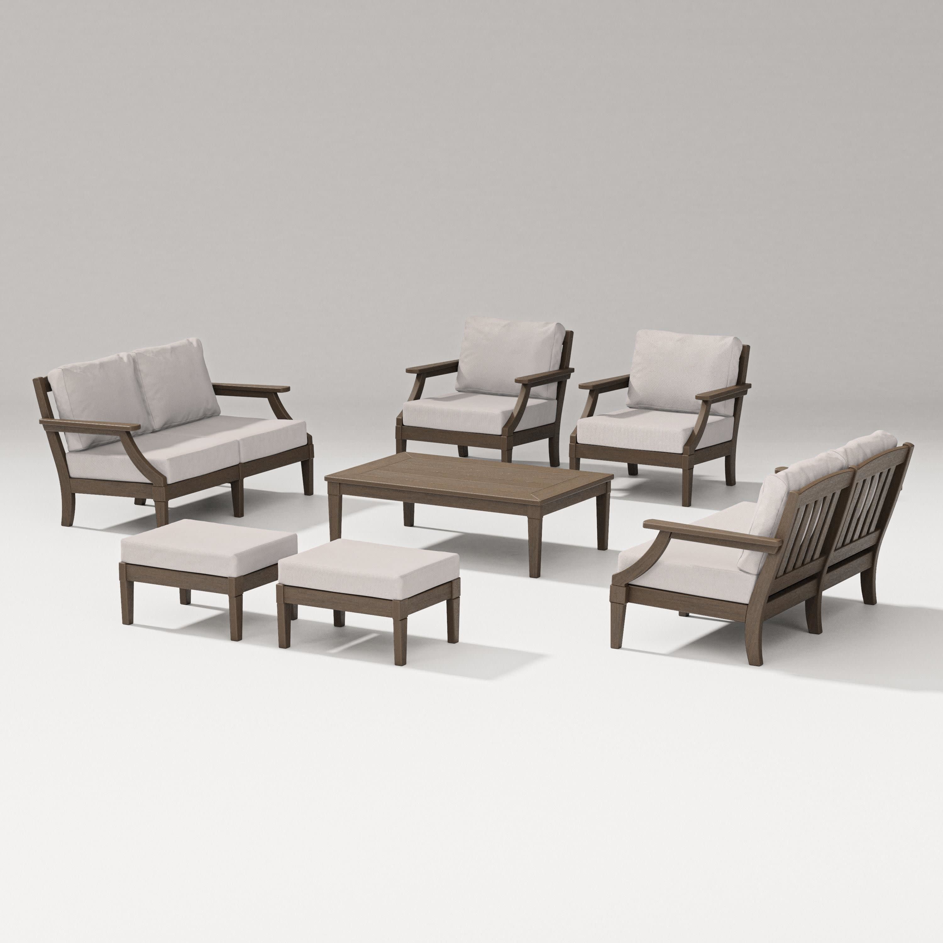 Estate 7-Piece Lounge Loveseat Set in Kona / Dune Burlap