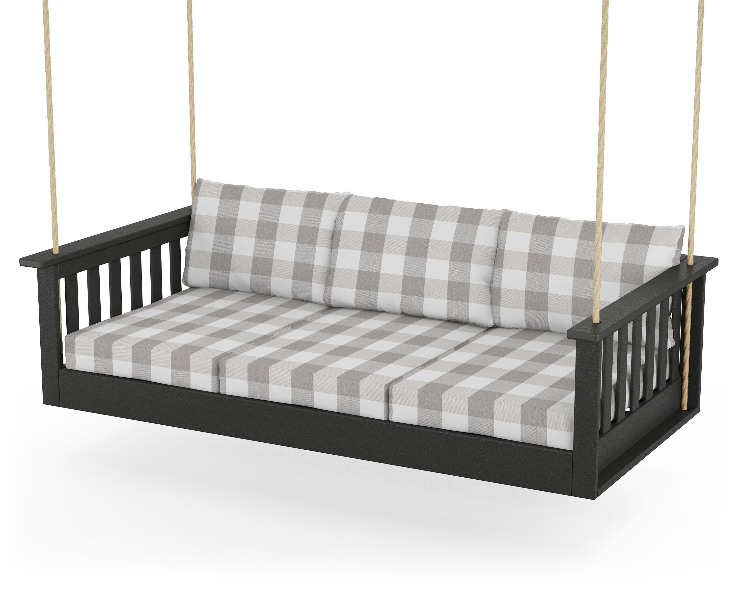 Vineyard Daybed Swing in Black / Buffalo Plaid Grey Mist