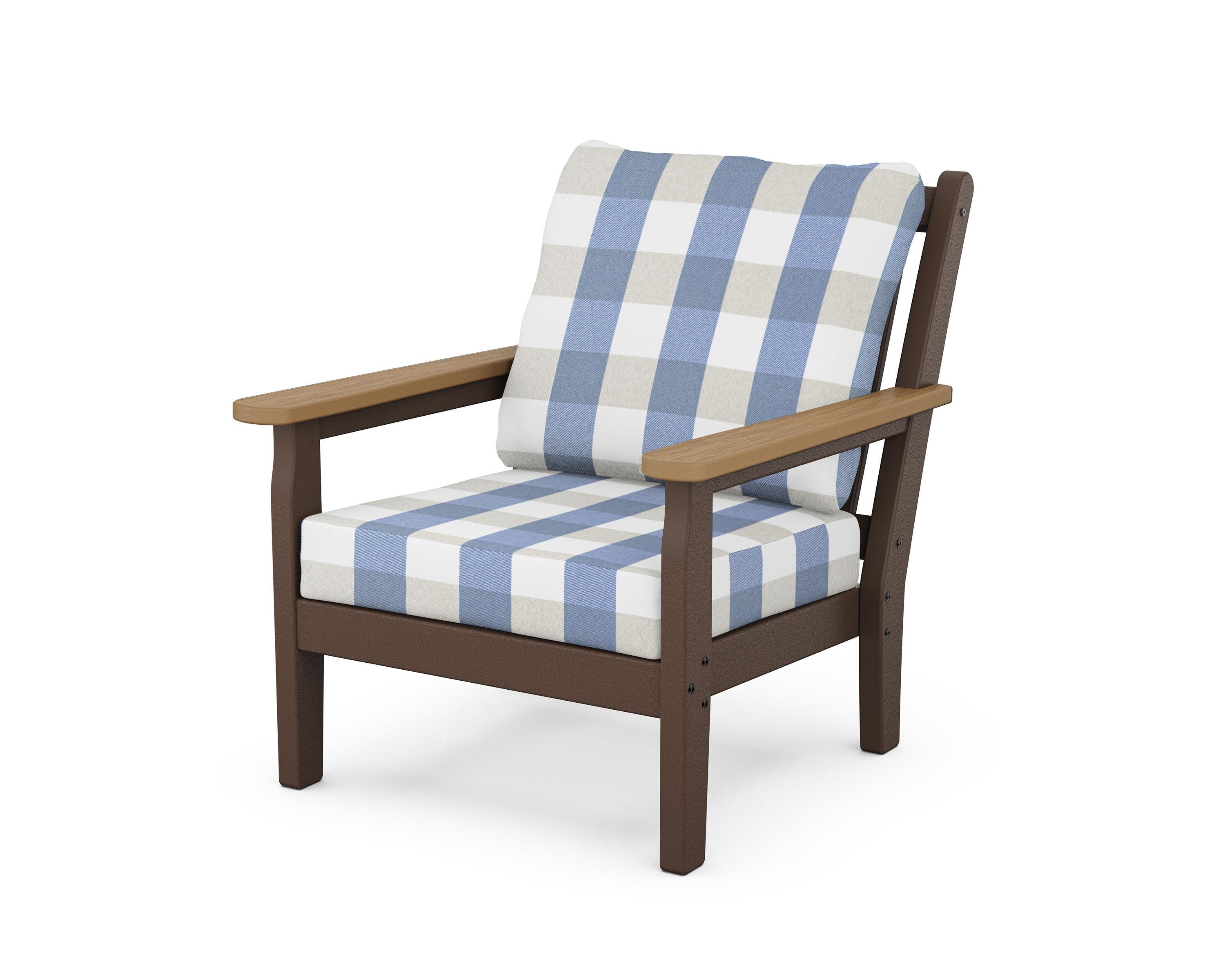 Chippendale Deep Seating Chair in Mahogany / Natural / Buffalo Plaid Sky Blue