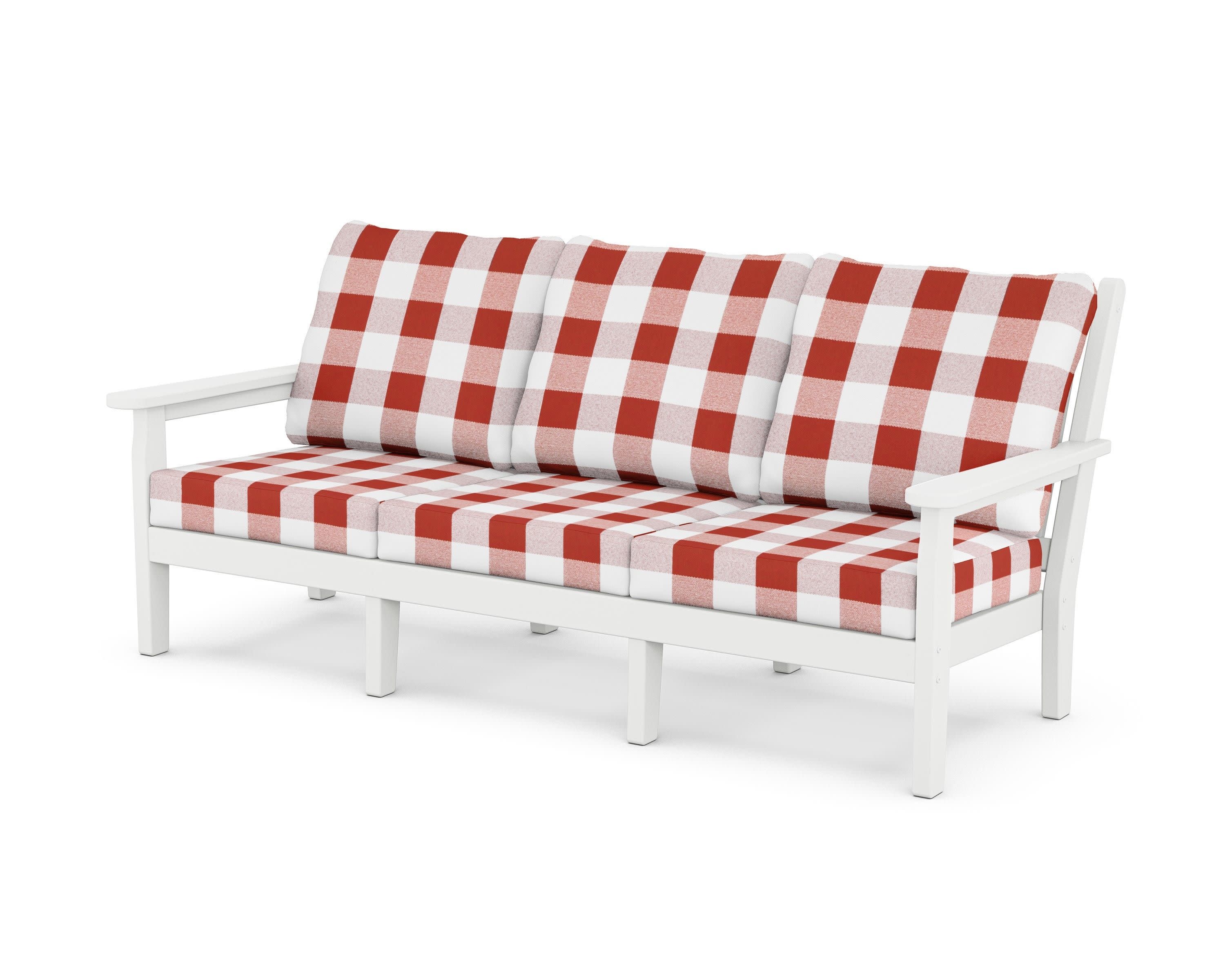 Chippendale Deep Seating Sofa in White / Buffalo Plaid Crimson