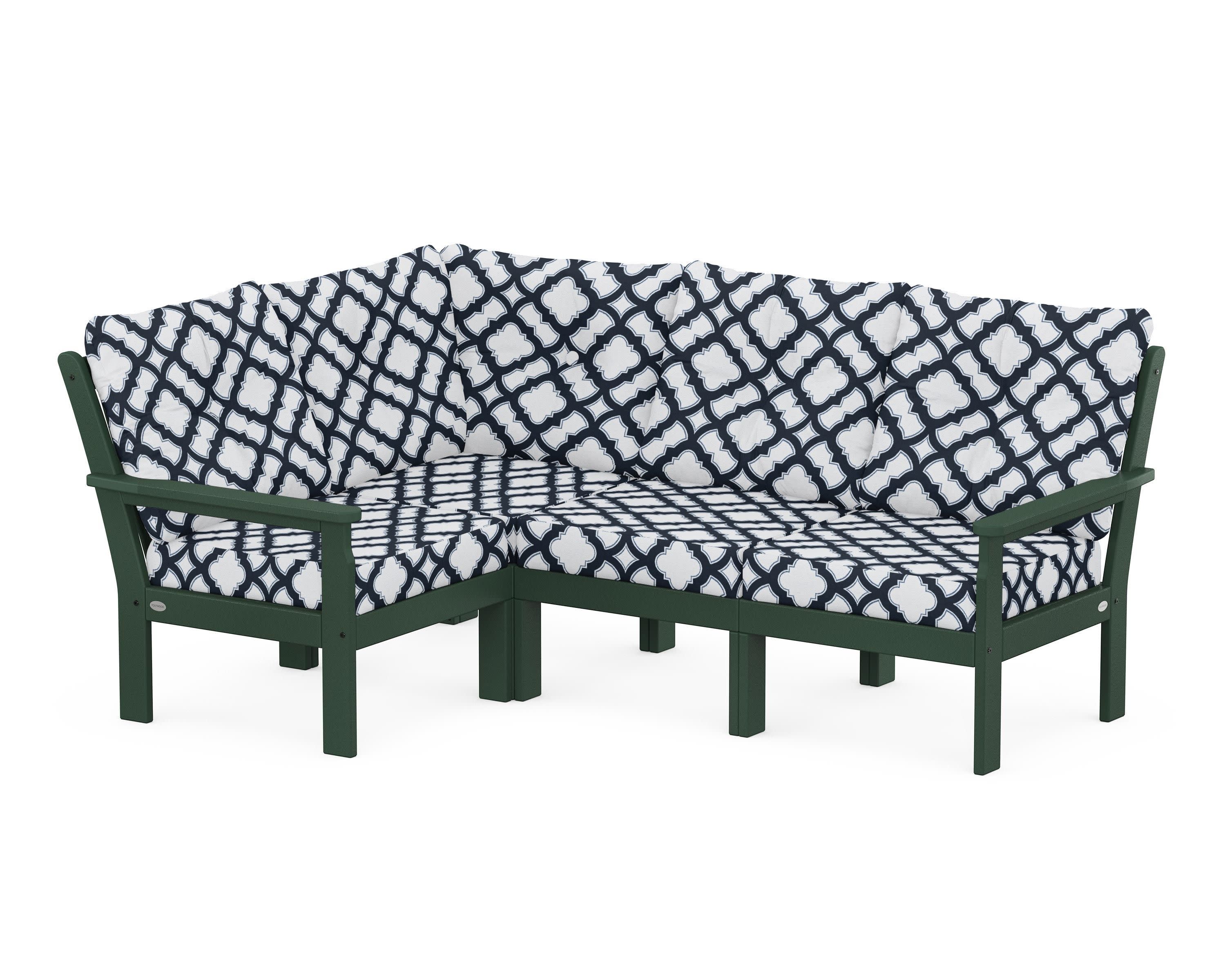Vineyard 4-Piece Sectional in Green / Trellis Marine Indigo