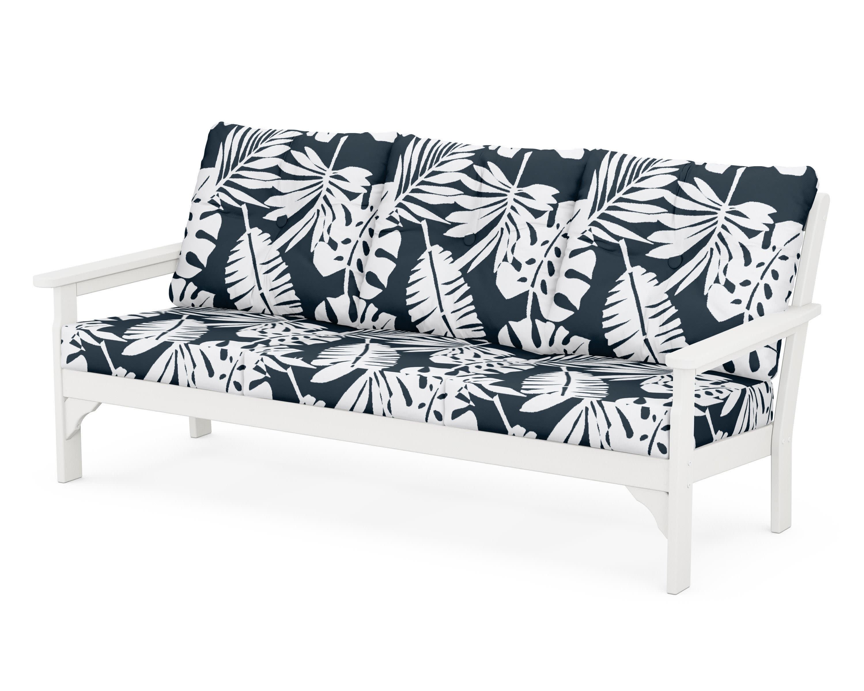 Vineyard Deep Seating Sofa in Vintage White / Leaf Marine Indigo