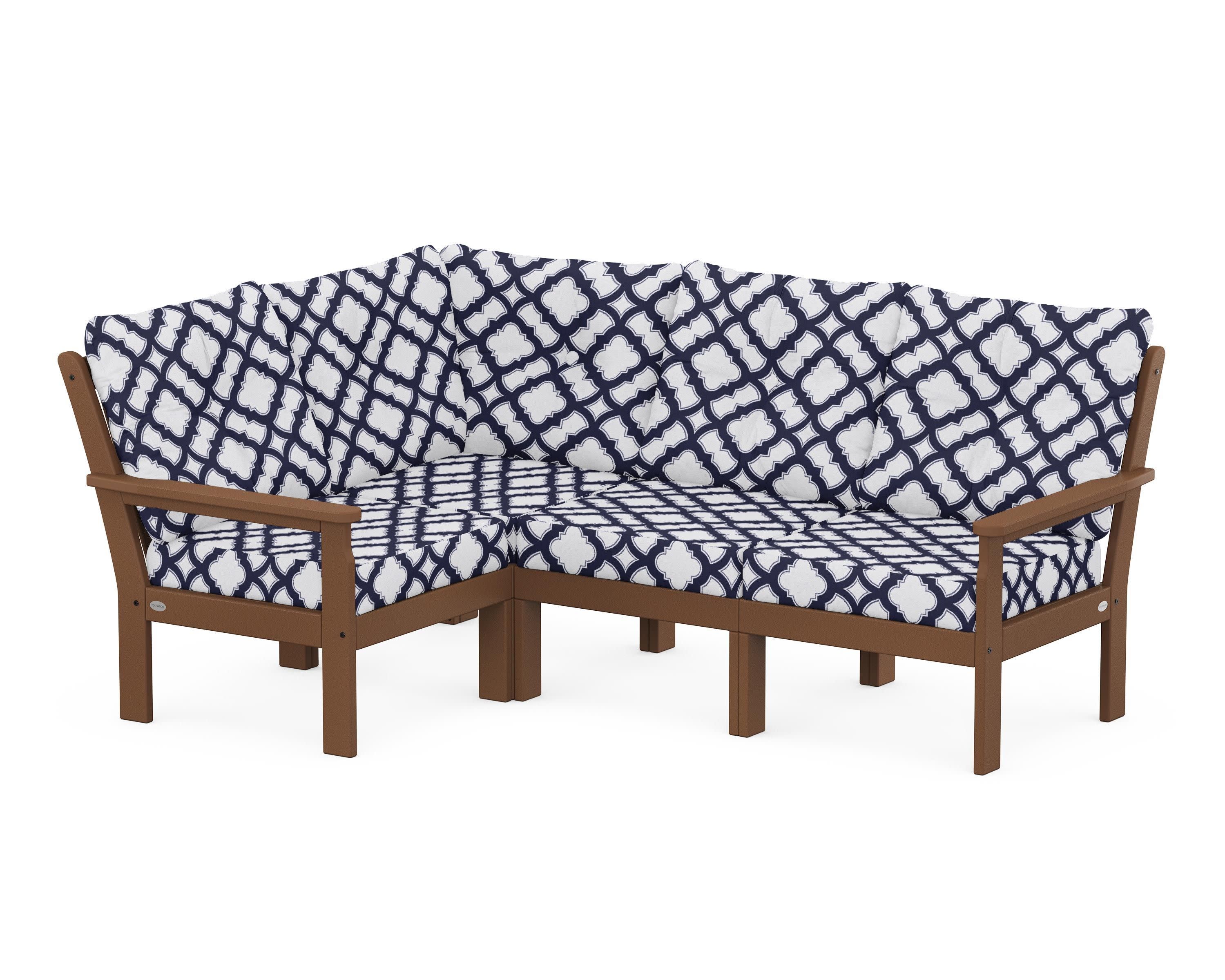 Vineyard 4-Piece Sectional in Teak / Trellis Navy