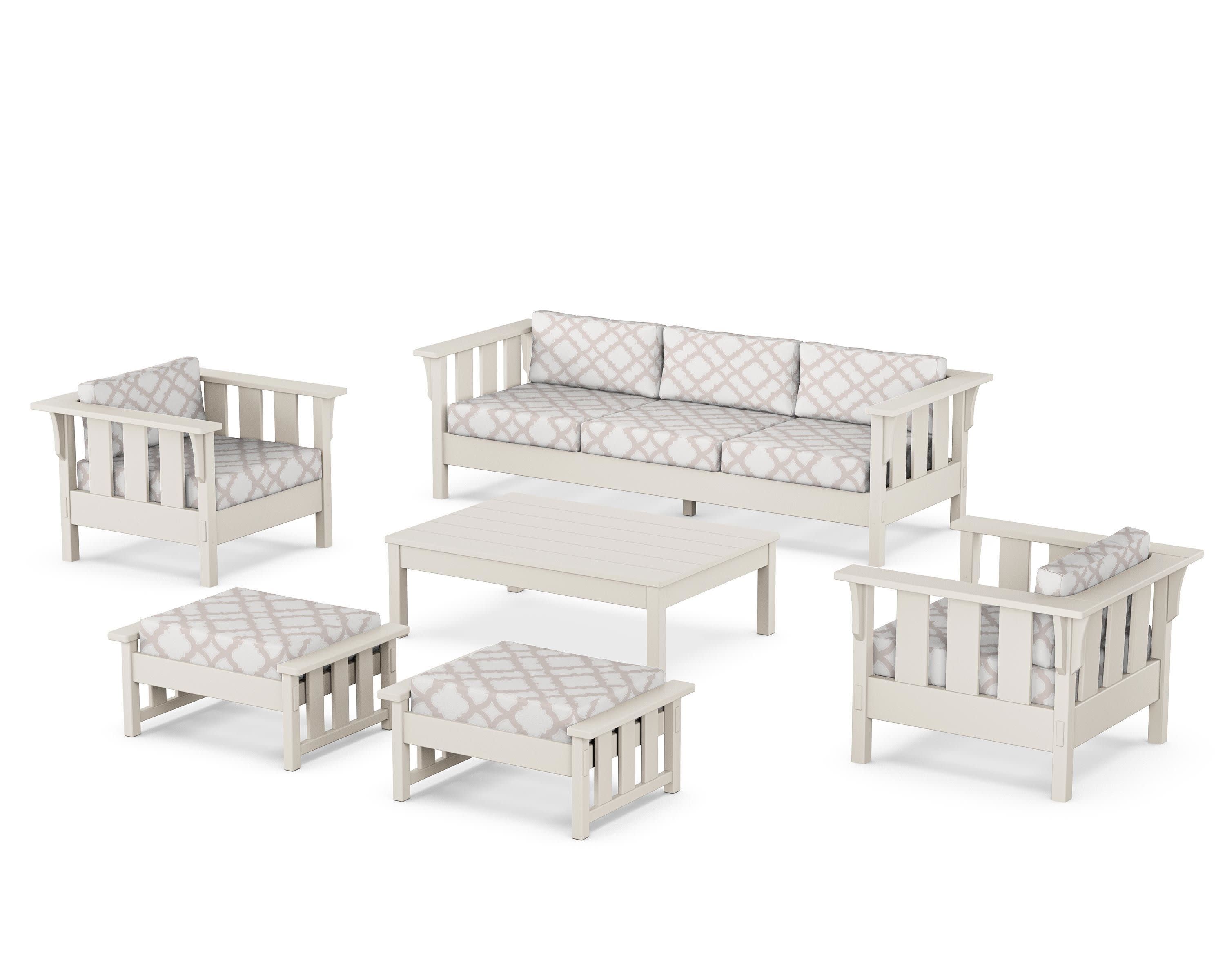 Acadia 6-Piece Lounge Sofa Set in Sand / Trellis Dune Burlap