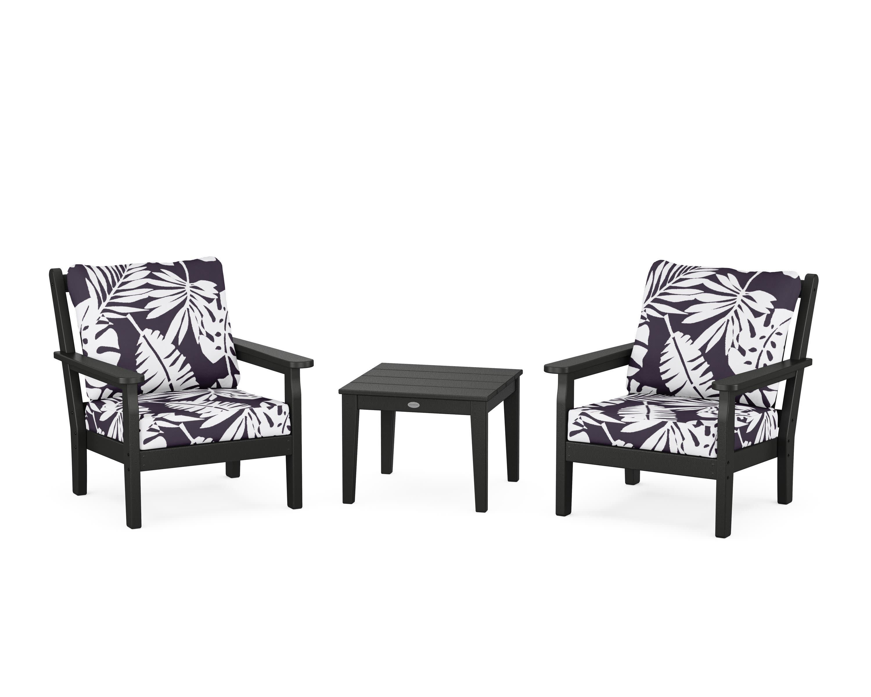 Chippendale 3-Piece Deep Seating Set in Black / Leaf Navy
