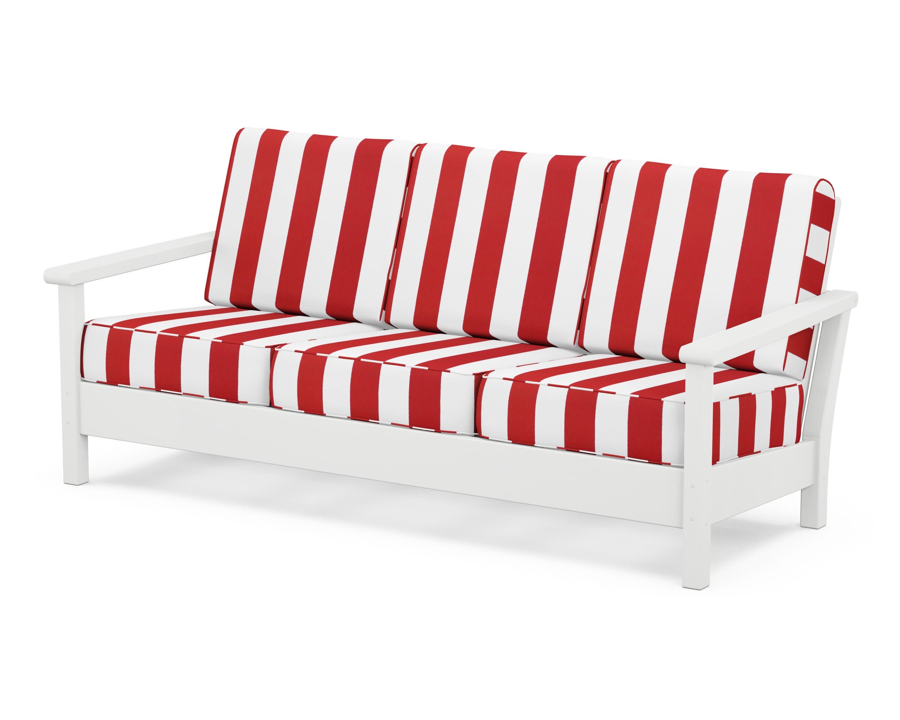 Harbour Deep Seating Sofa in White / Cabana Stripe Crimson