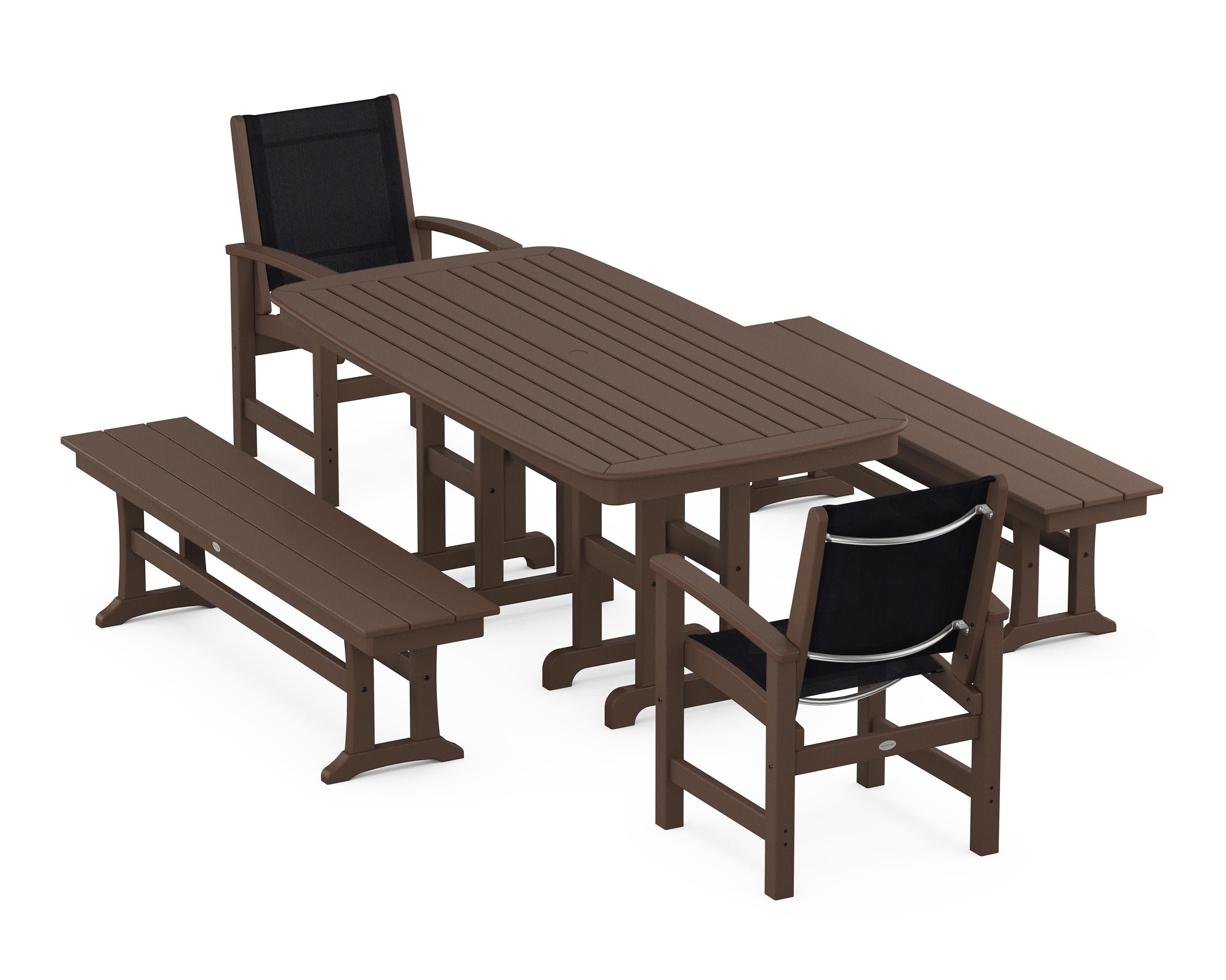 Coastal 5-Piece Dining Set in Mahogany / Black Sling