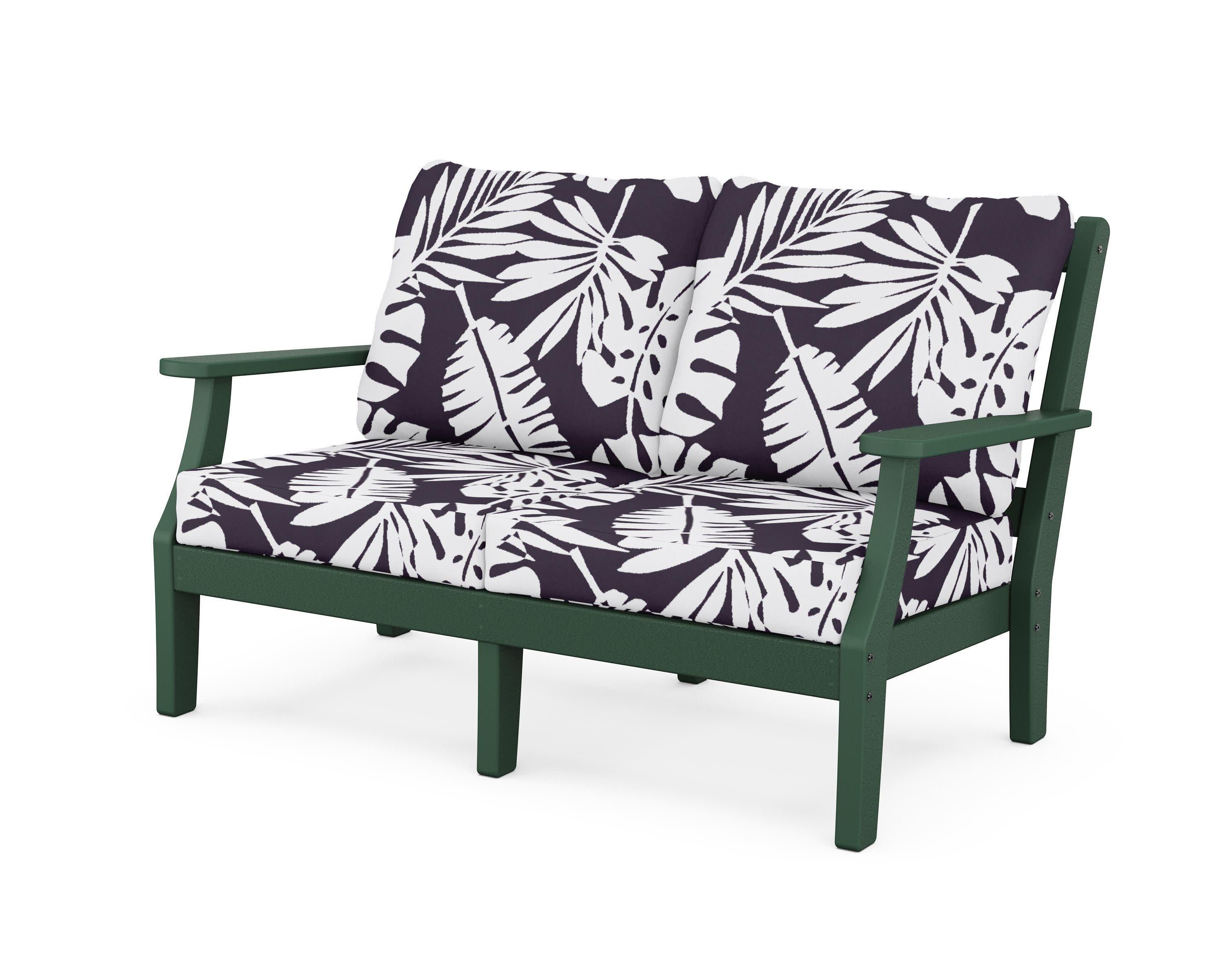 Chinoiserie Deep Seating Loveseat in Green / Leaf Navy