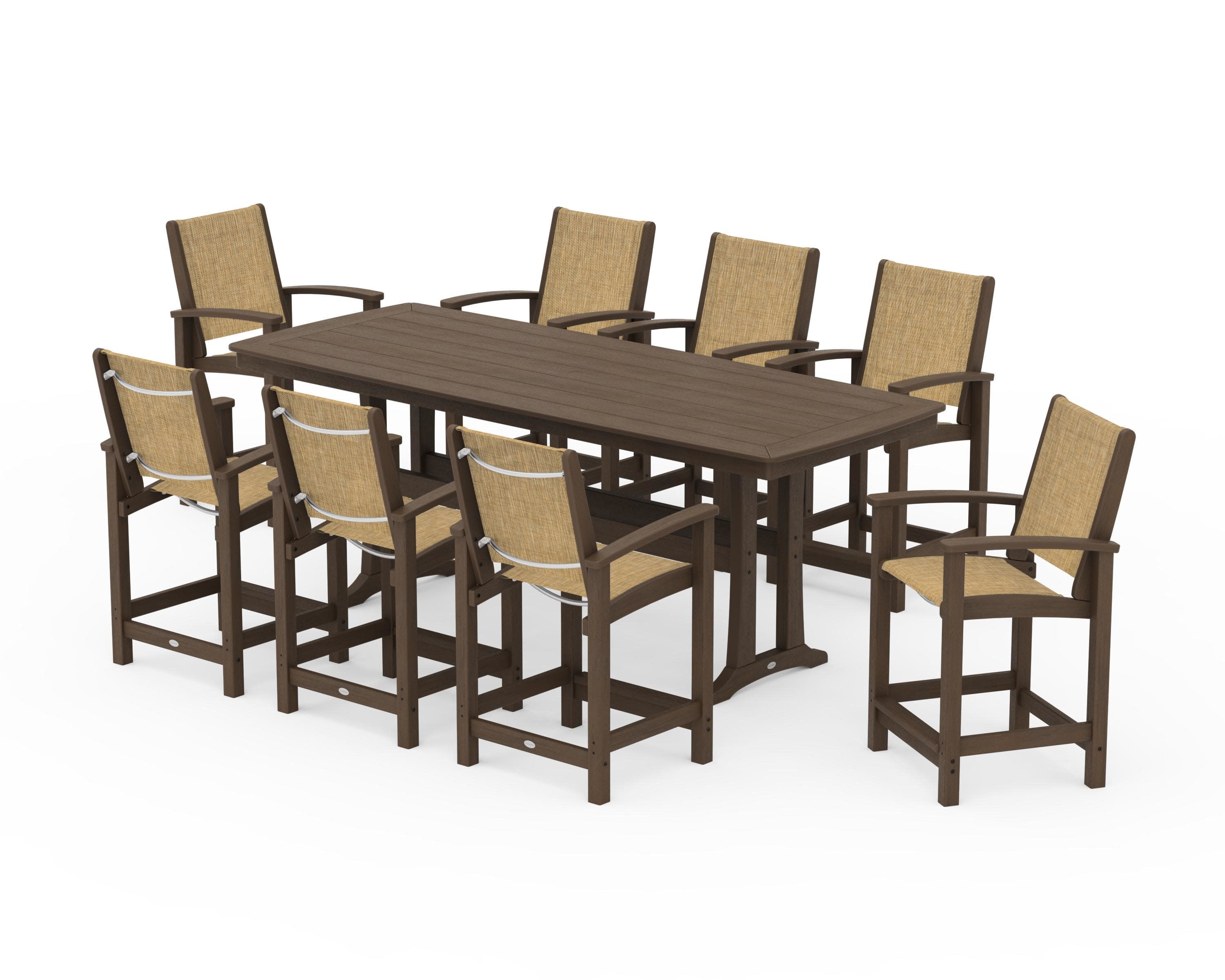 Coastal 9-Piece Counter Set with Trestle Legs in Kona / Burlap Sling