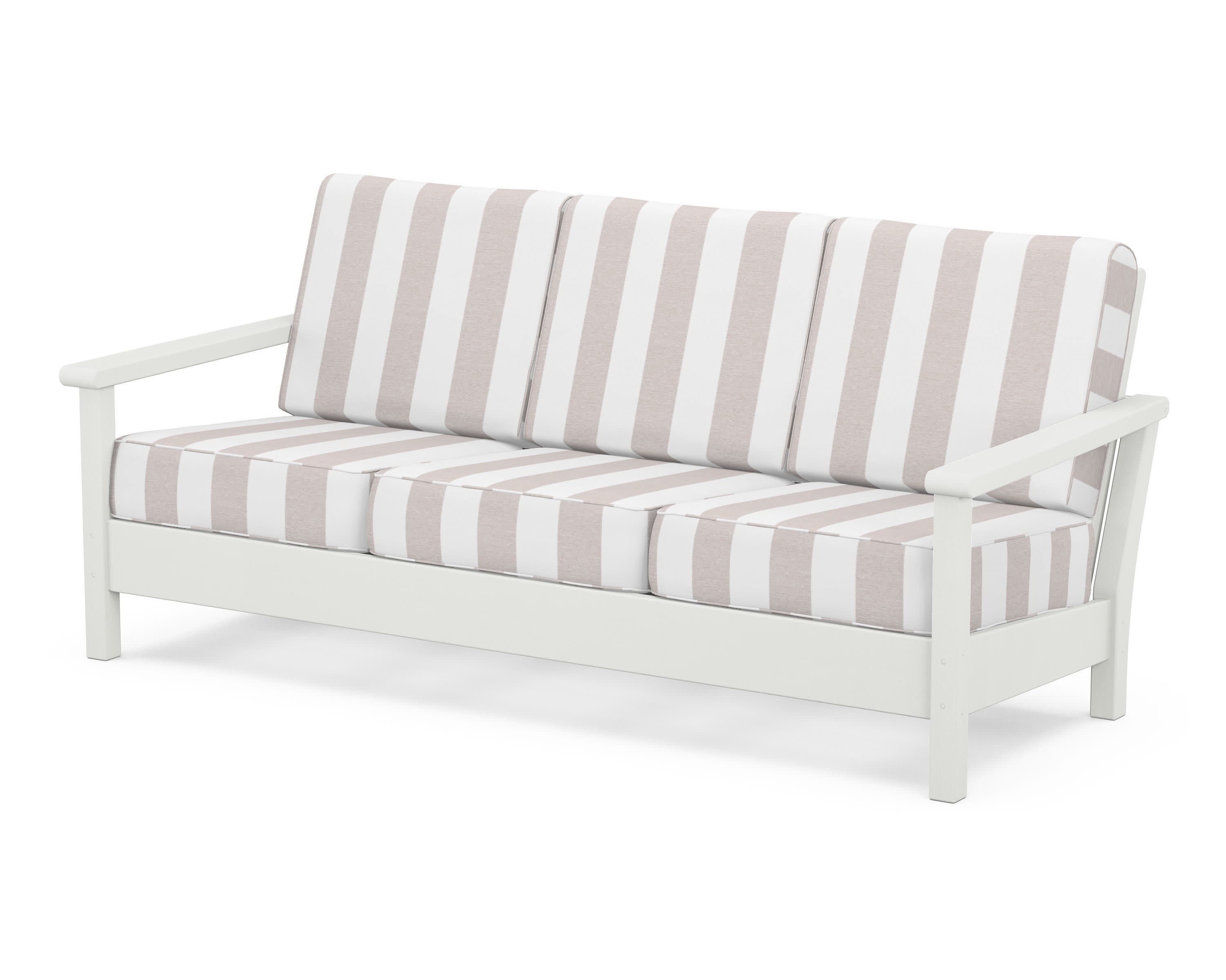Harbour Deep Seating Sofa in Vintage White / Cabana Stripe Dune Burlap