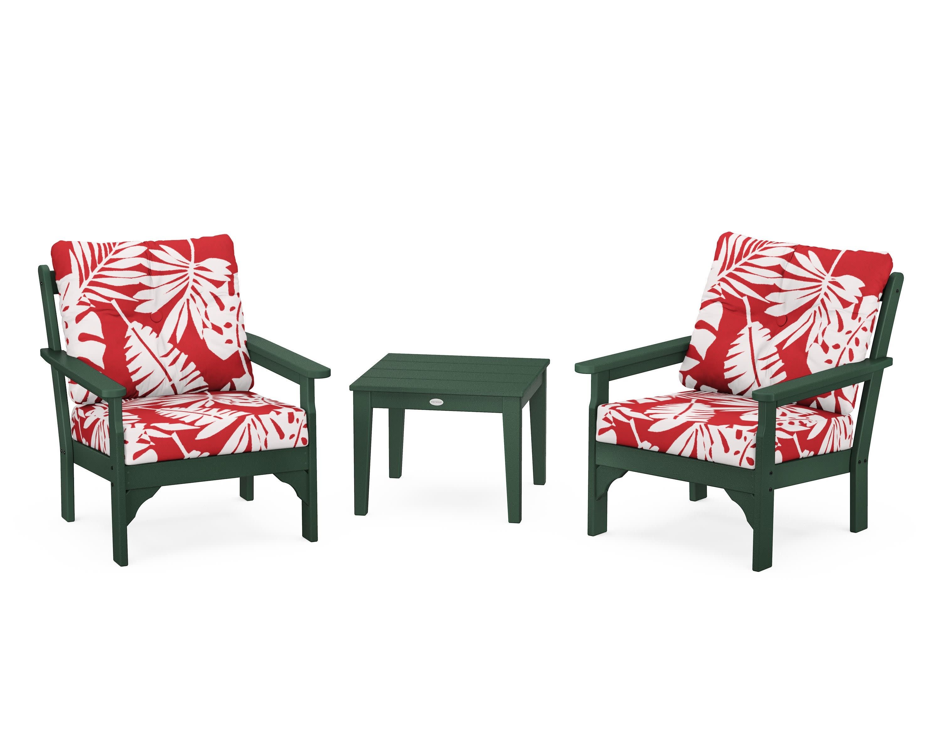 Vineyard 3-Piece Deep Seating Set in Green / Leaf Crimson