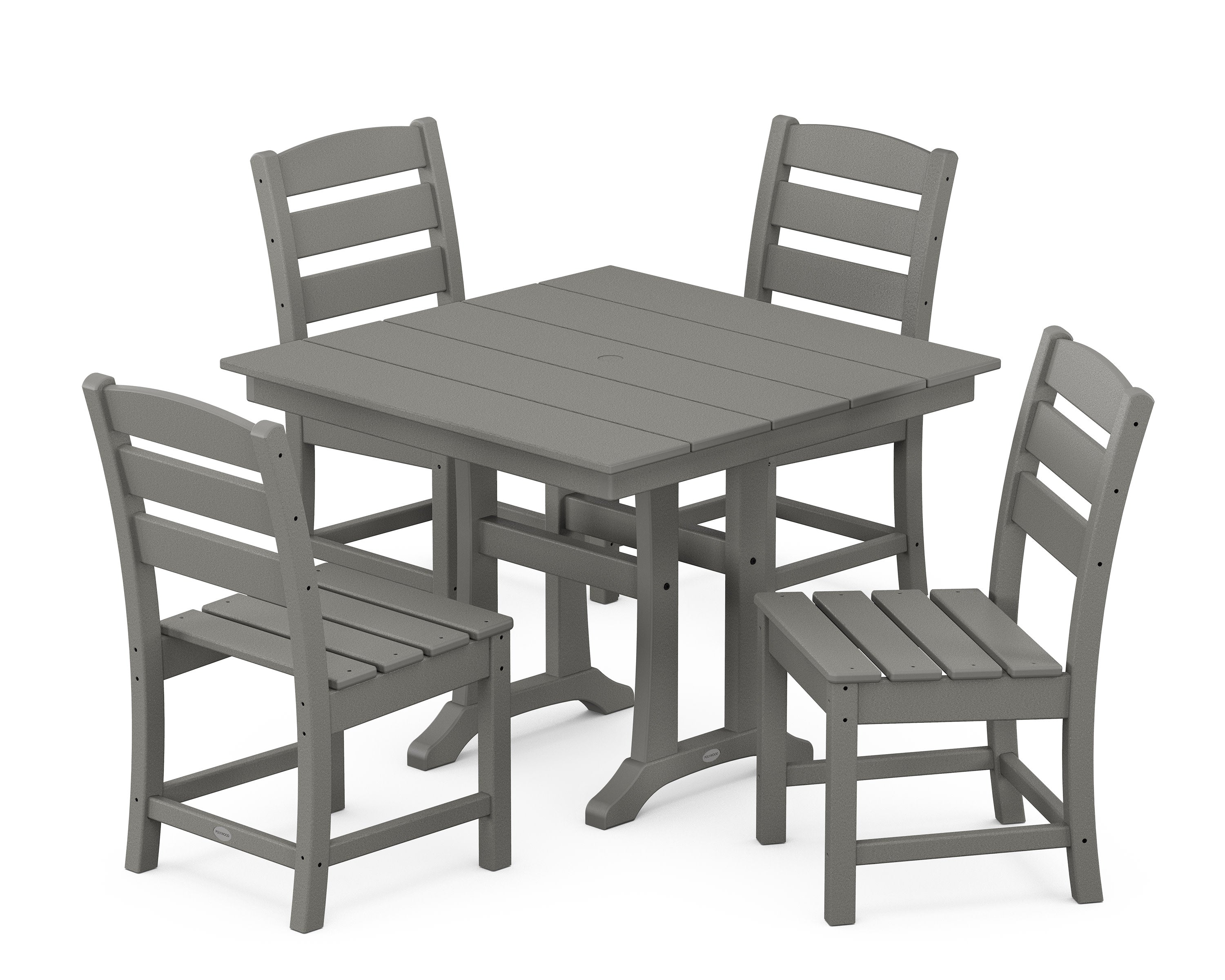 Lakeside 5-Piece Farmhouse Trestle Side Chair Dining Set in Slate Grey
