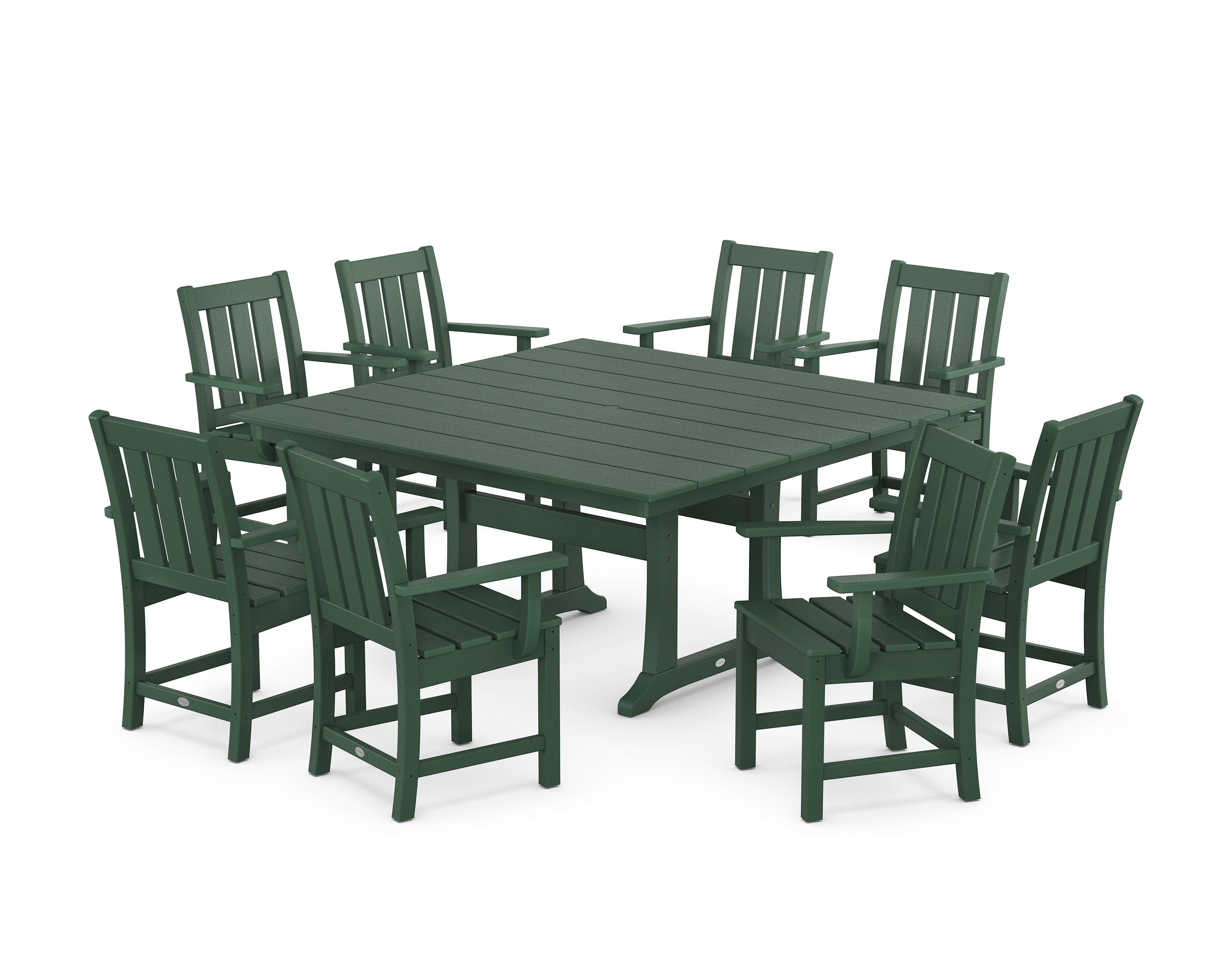 Oxford 9-Piece Square Farmhouse Dining Set with Trestle Legs in Green