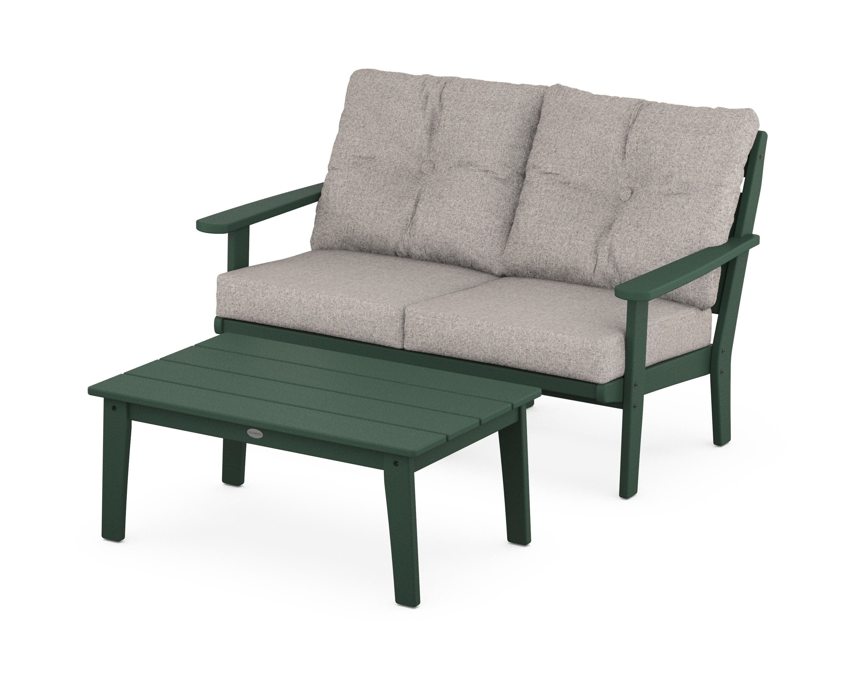 Lakeside 2-Piece Lounge Loveseat Set in Green / Weathered Tweed