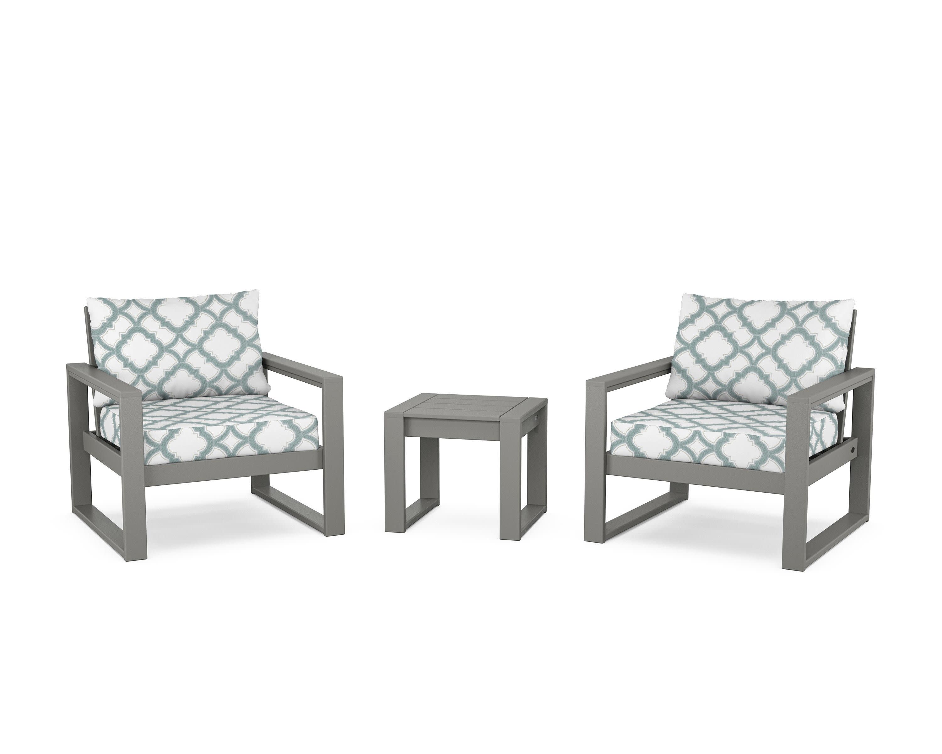 EDGE Sectional 3-Piece Deep Seating Set in Slate Grey / Trellis Glacier Spa