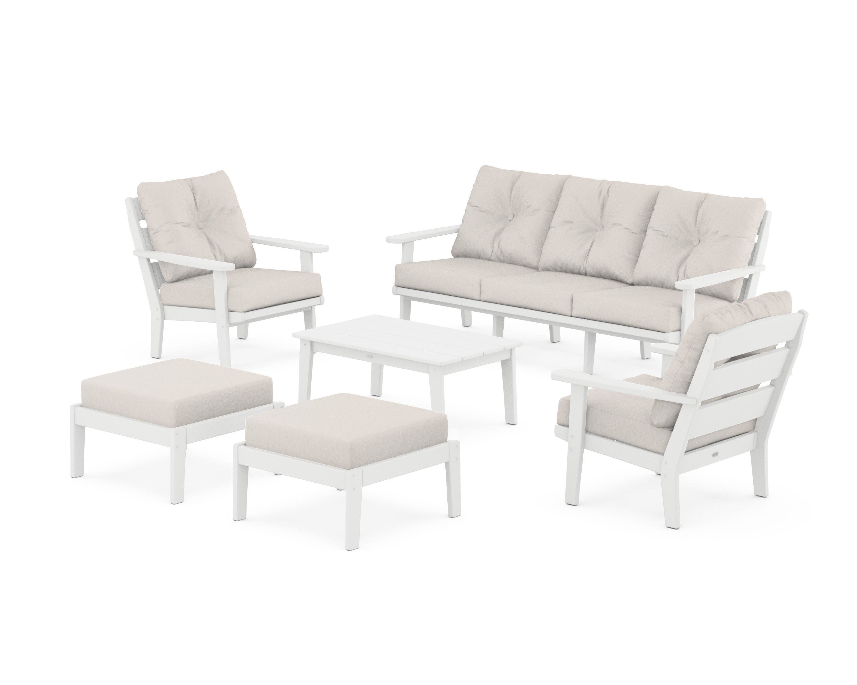 Lakeside 6-Piece Lounge Sofa Set in White / Cast Ash
