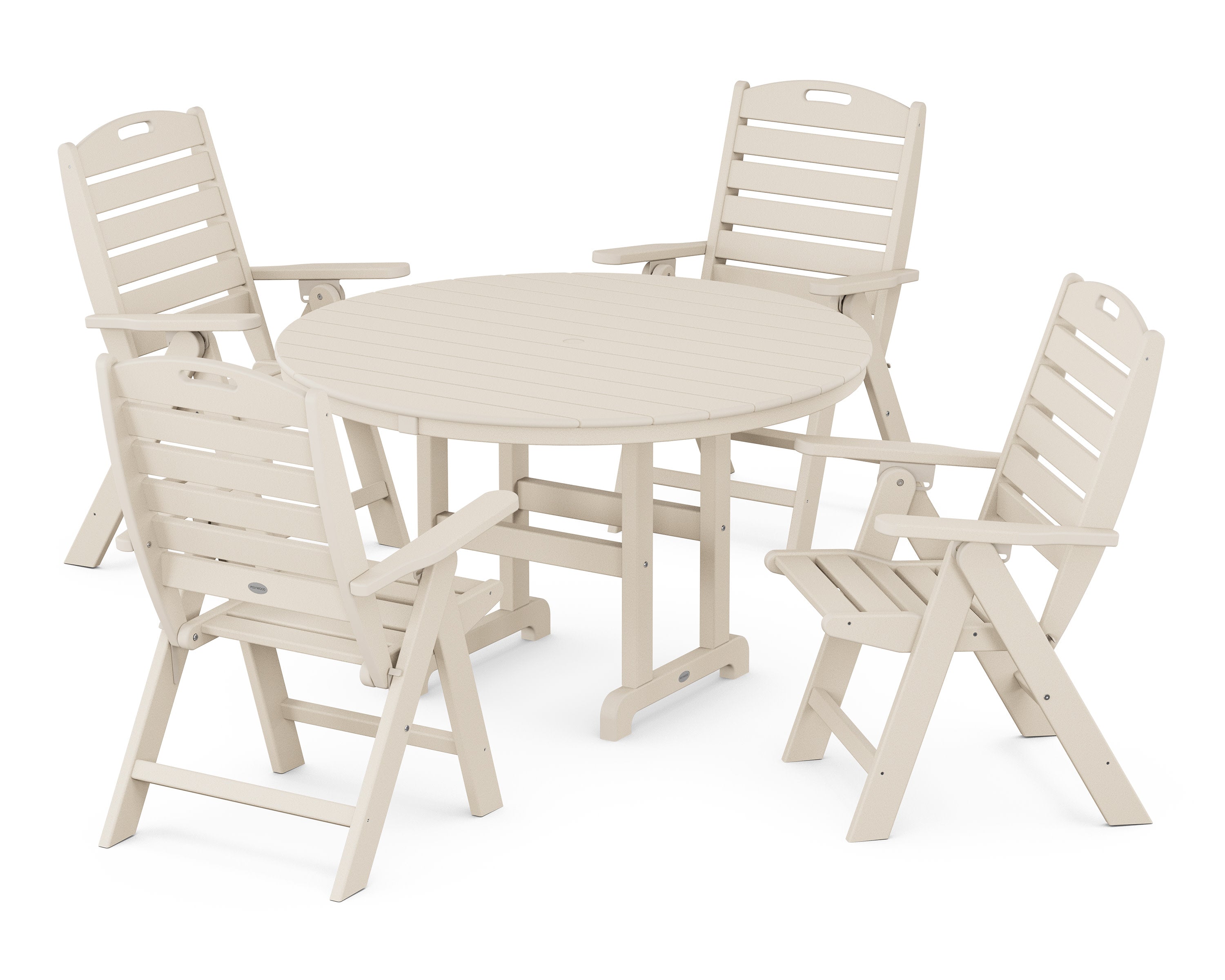Nautical Folding Chair 5-Piece Round Farmhouse Dining Set in Sand
