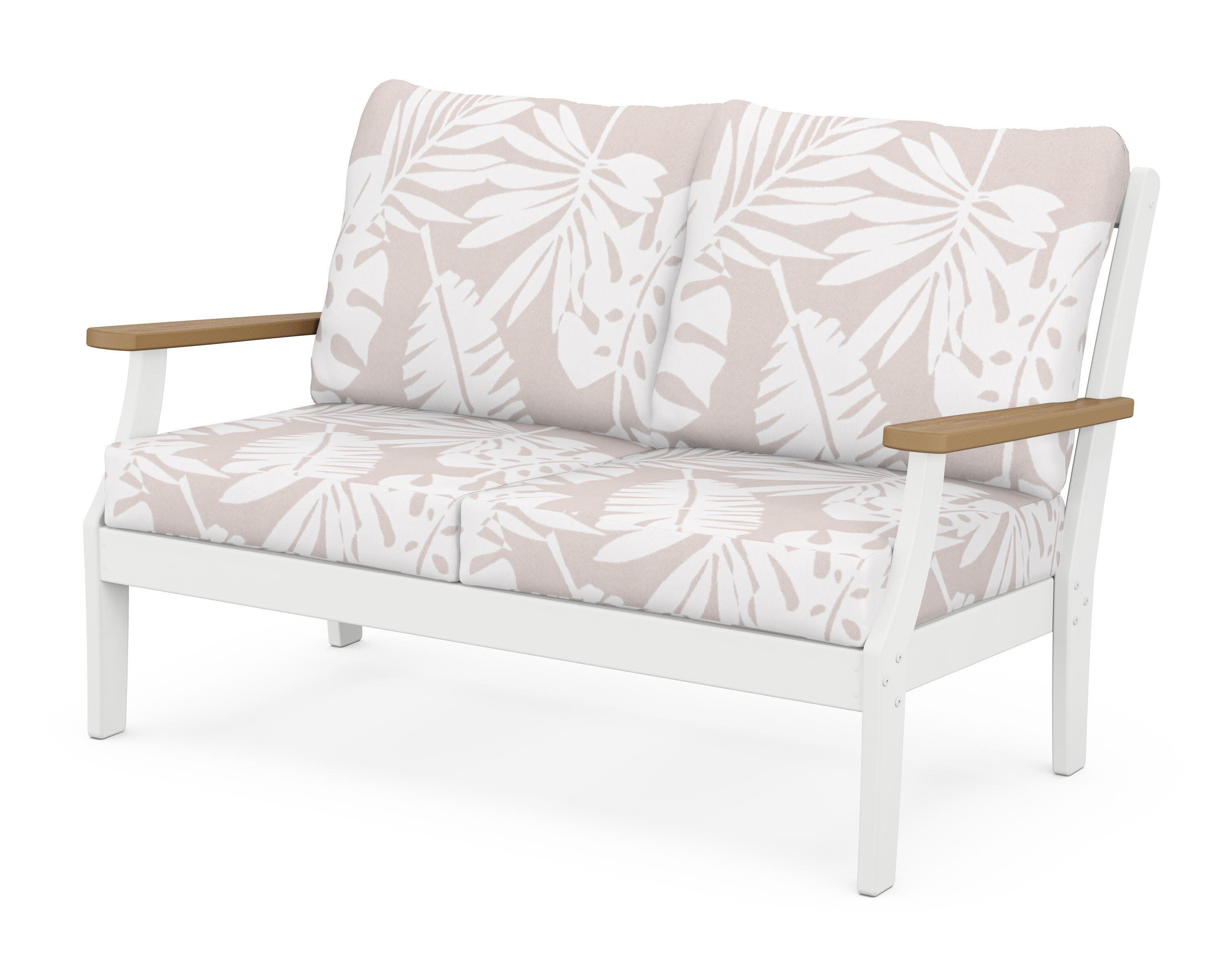 Braxton Deep Seating Loveseat in White / Natural / Leaf Dune Burlap