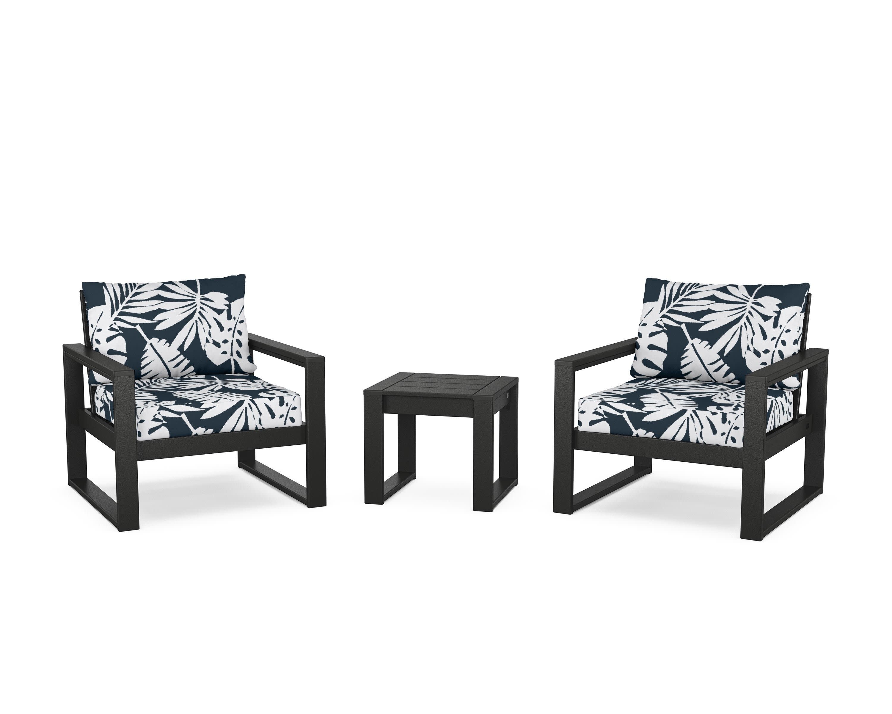 EDGE Sectional 3-Piece Deep Seating Set in Black / Leaf Marine Indigo