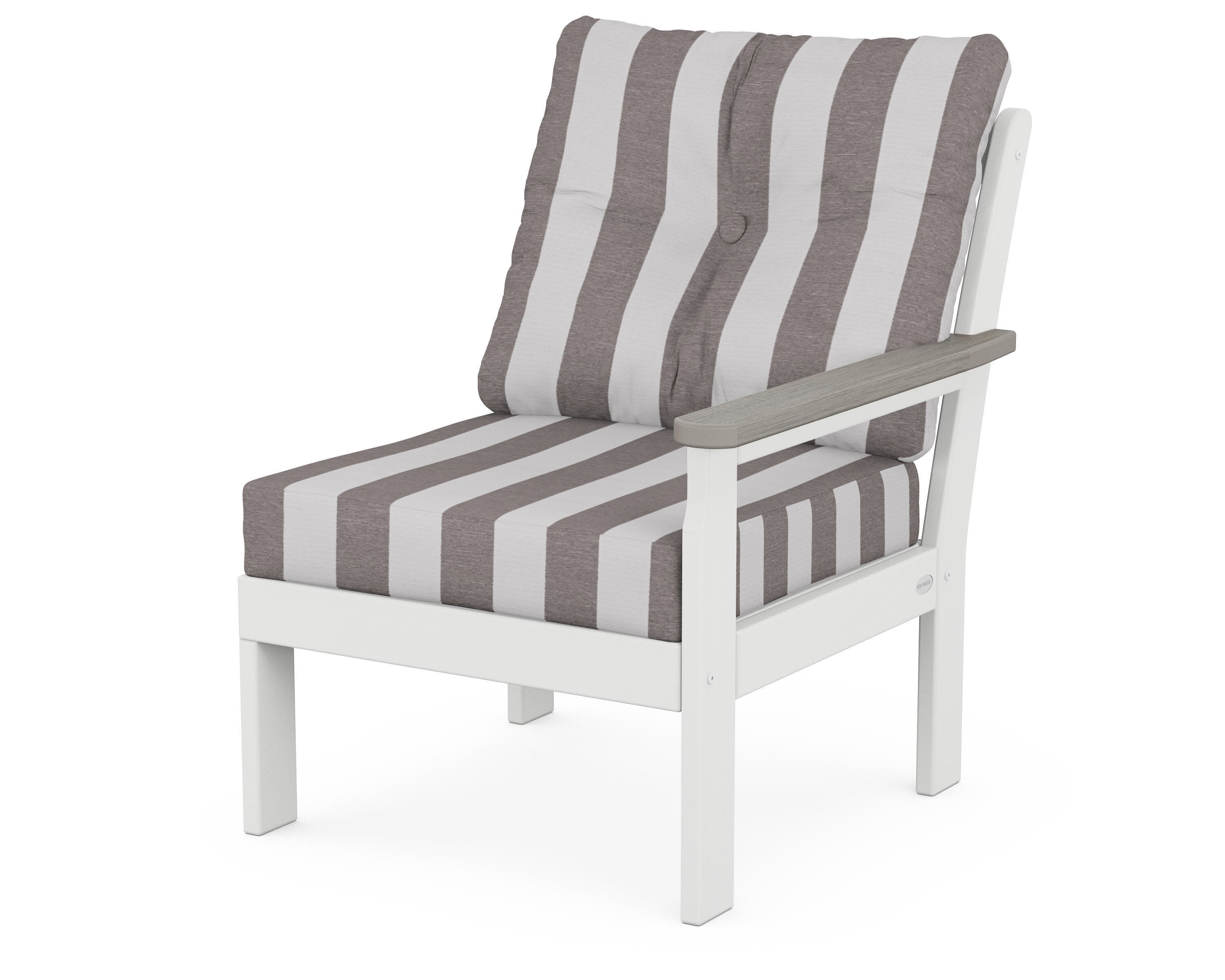 Vineyard Modular Right Arm Chair in White / Driftwood / Cabana Stripe Grey Mist
