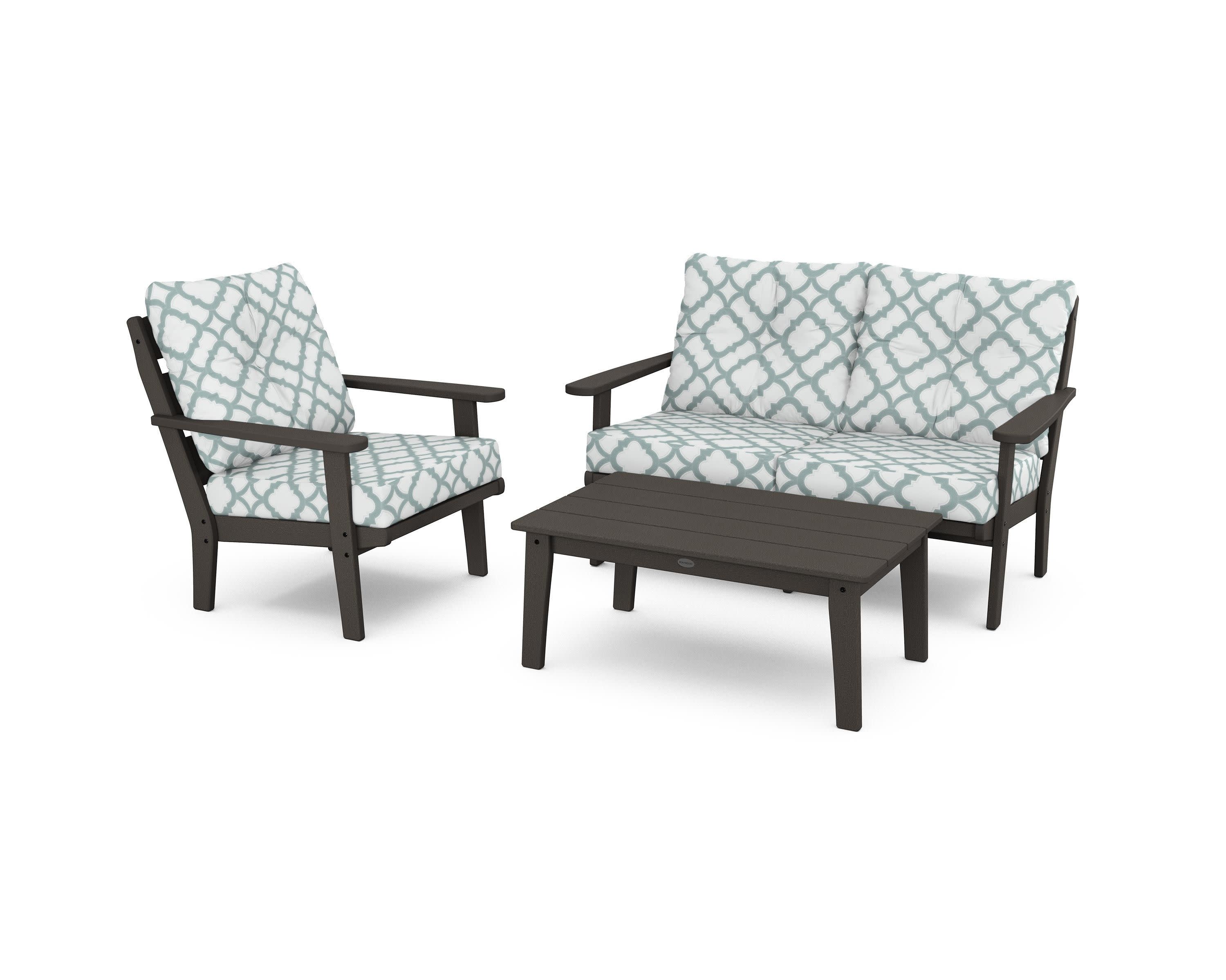 Lakeside 3-Piece Deep Seating Set in Vintage Coffee / Trellis Glacier Spa