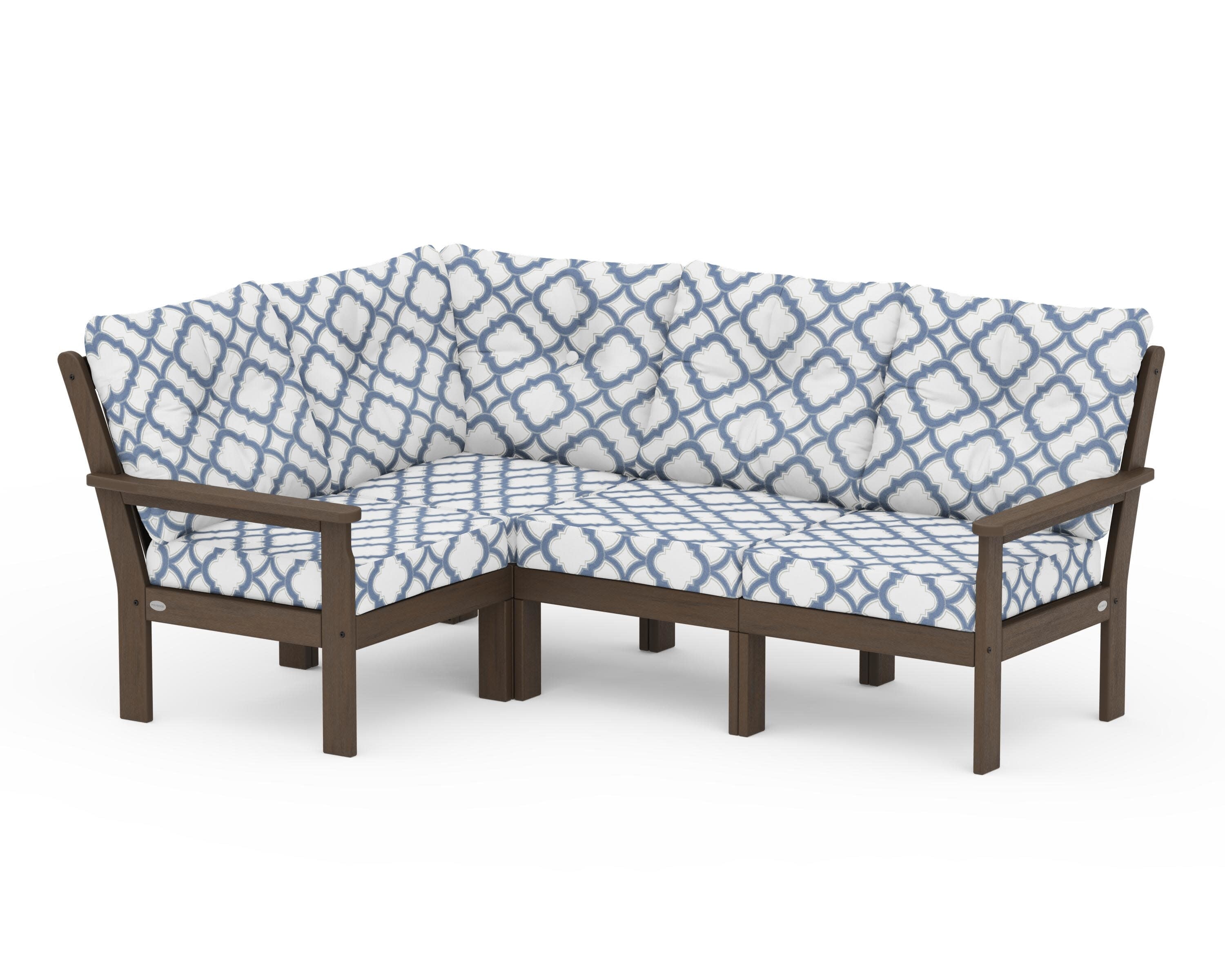 Vineyard 4-Piece Sectional in Kona / Trellis Sky Blue