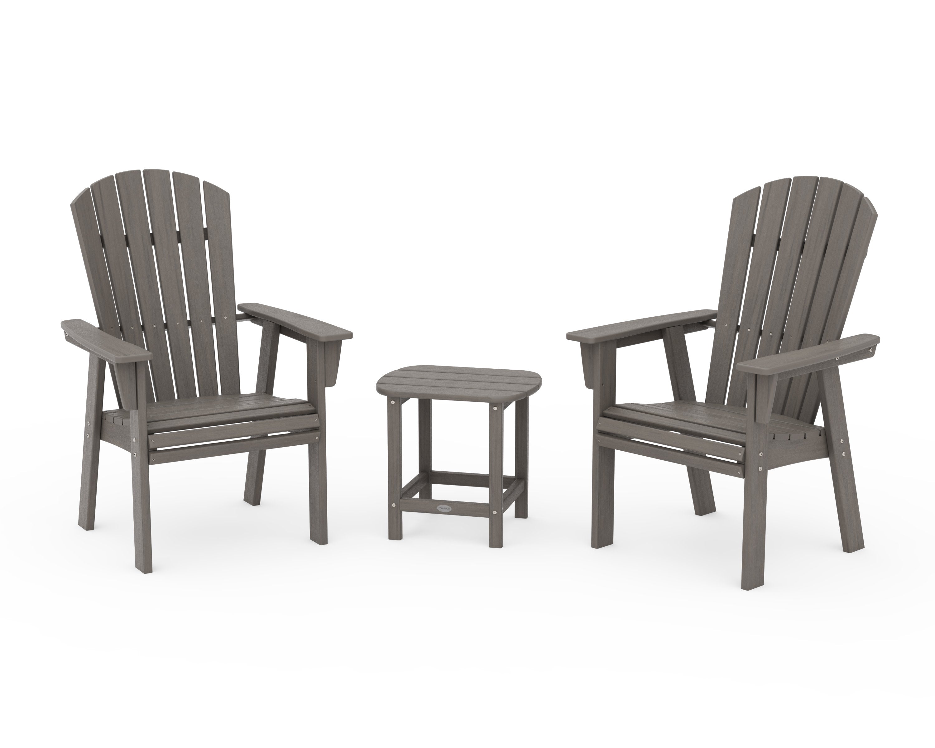 Nautical 3-Piece Curveback Upright Adirondack Chair Set in Driftwood