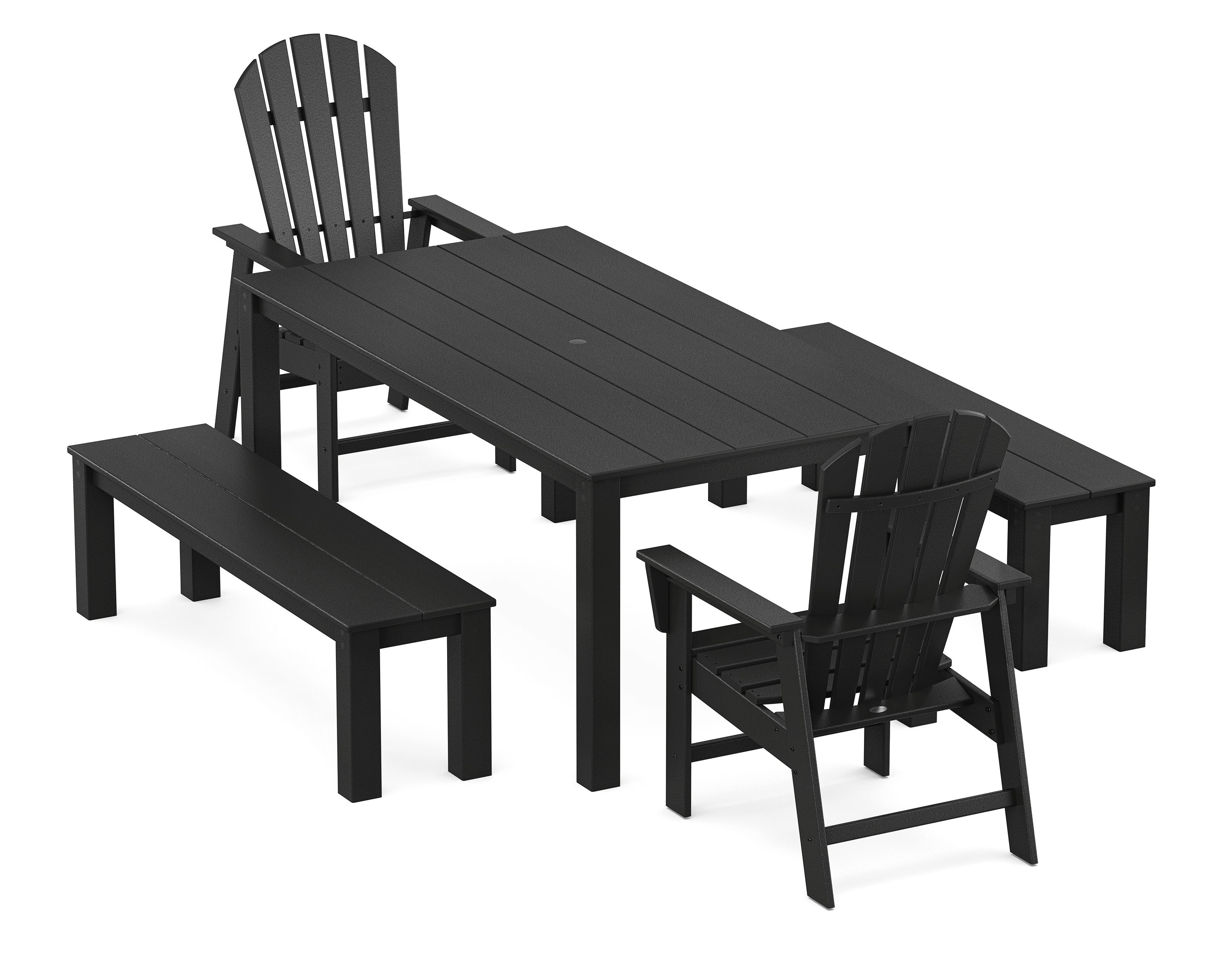 South Beach 5-Piece Parsons Dining Set with Benches in Black