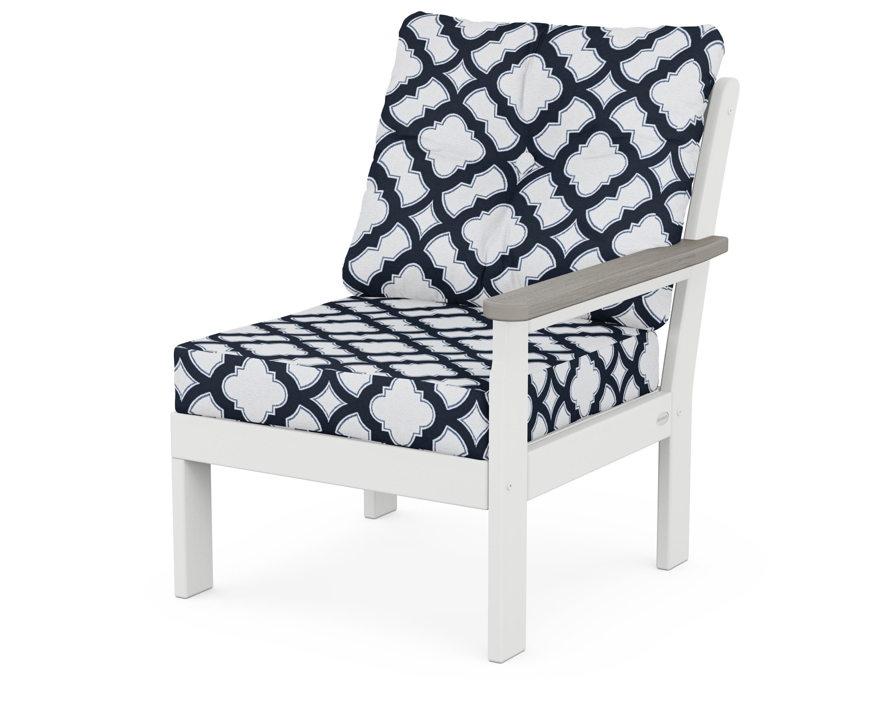 Vineyard Modular Right Arm Chair in White / Driftwood / Trellis Marine Indigo