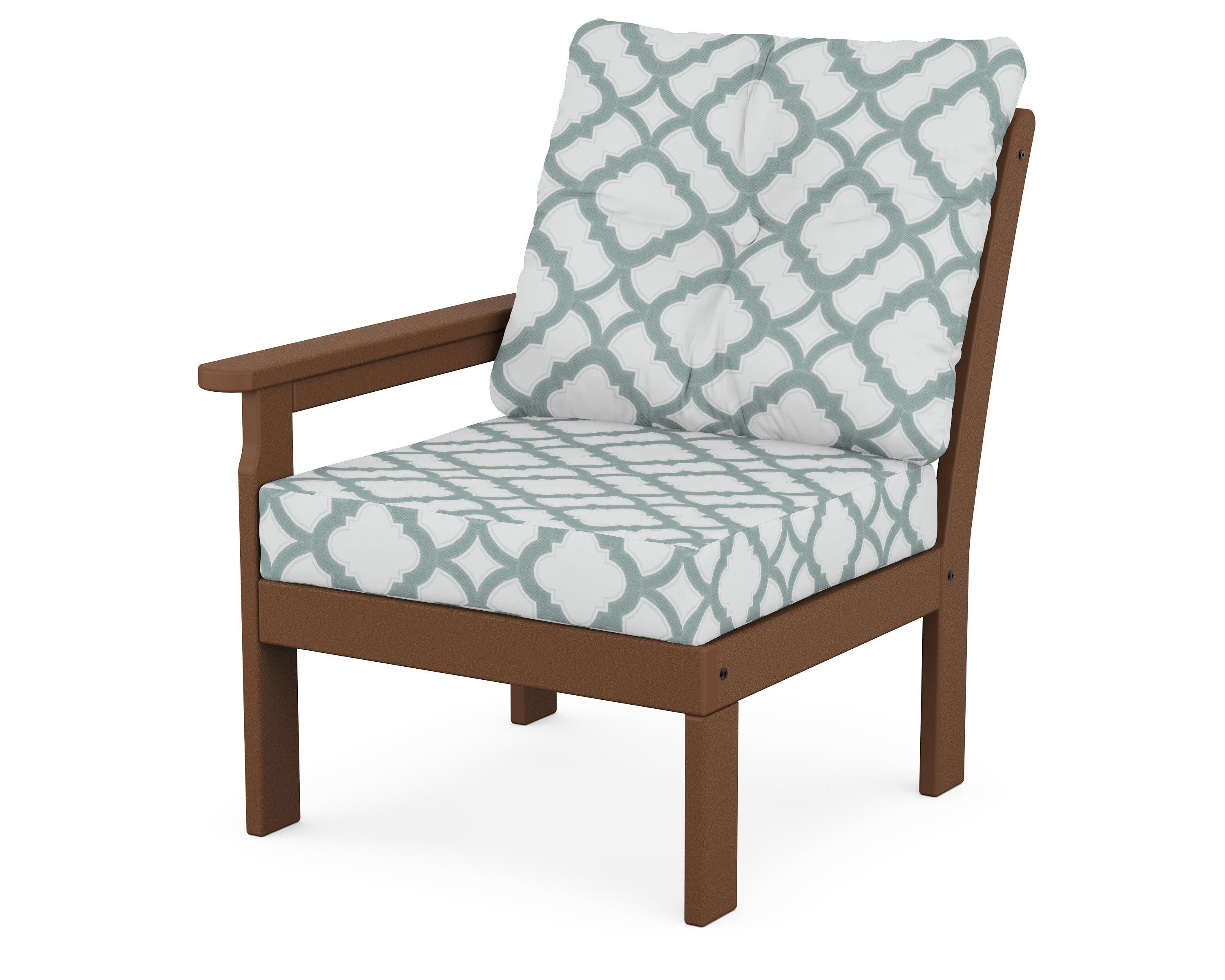 Vineyard Modular Left Arm Chair in Teak / Trellis Glacier Spa