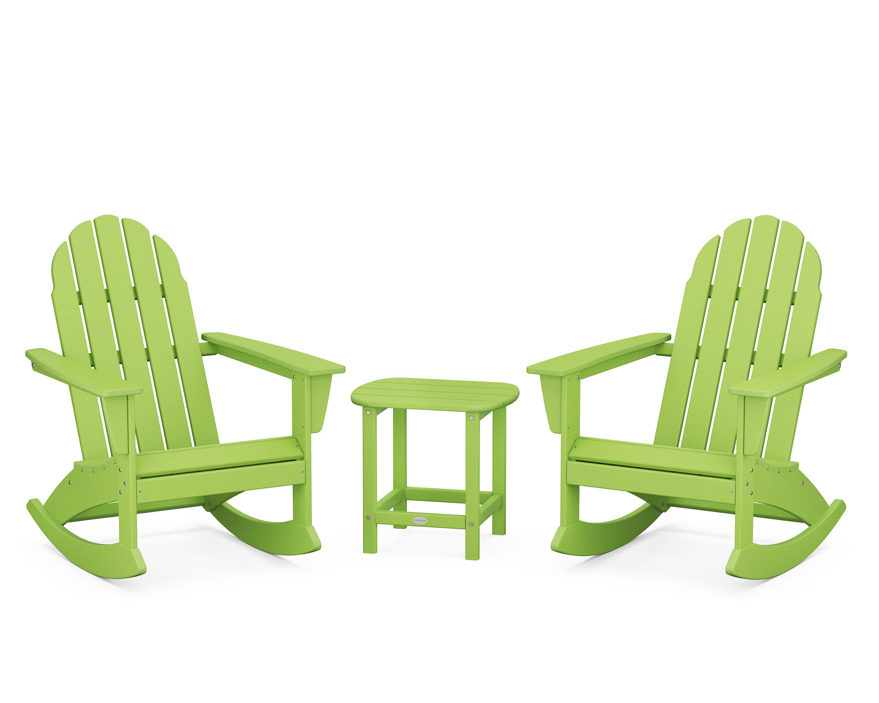 Vineyard 3-Piece Adirondack Rocking Chair Set with South Beach 18" Side Table in Lime