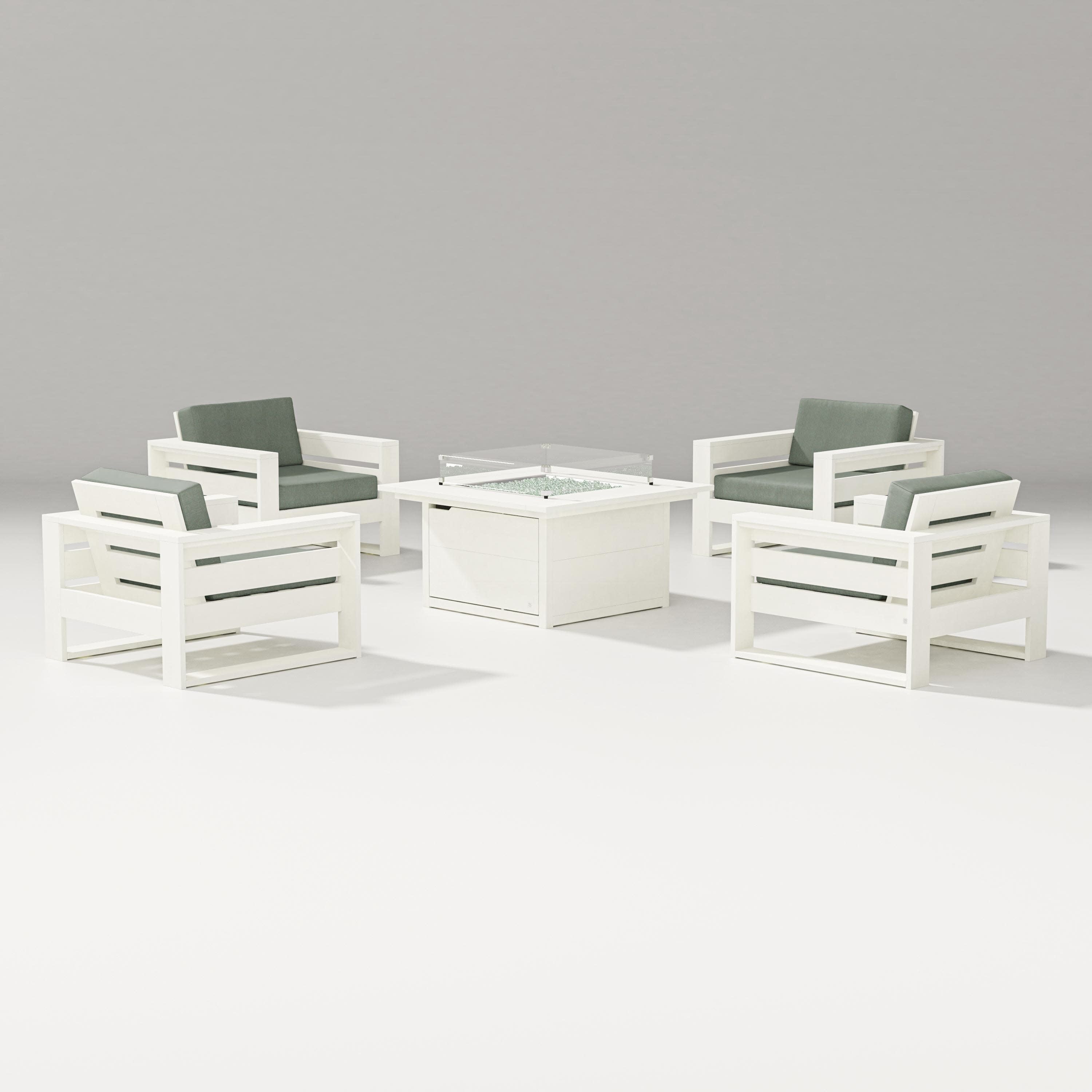 Latitude 5-Piece Lounge Fire Table Set in Vintage White / Cast Sage