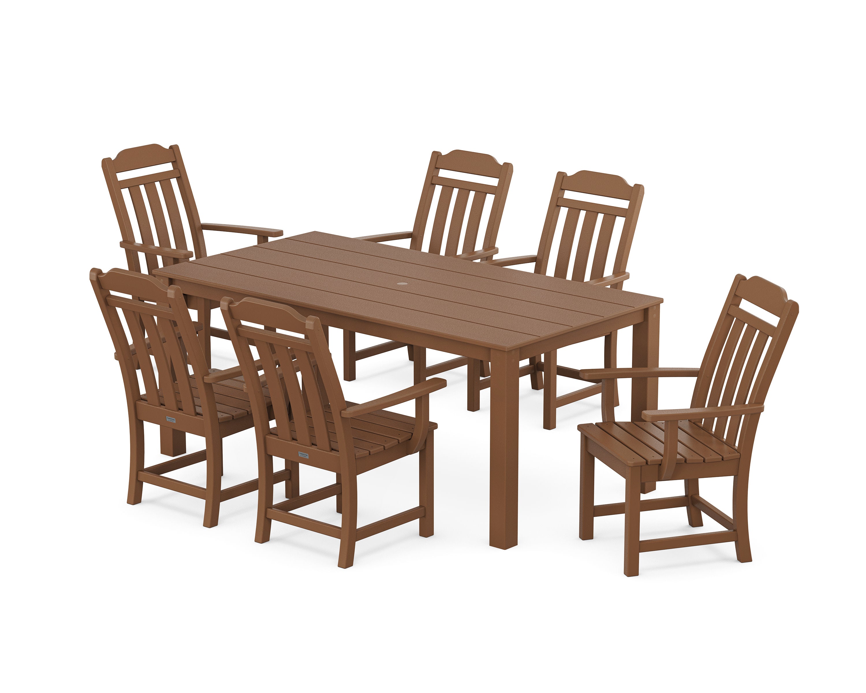 Cottage Arm Chair 7-Piece Parsons Dining Set in Teak